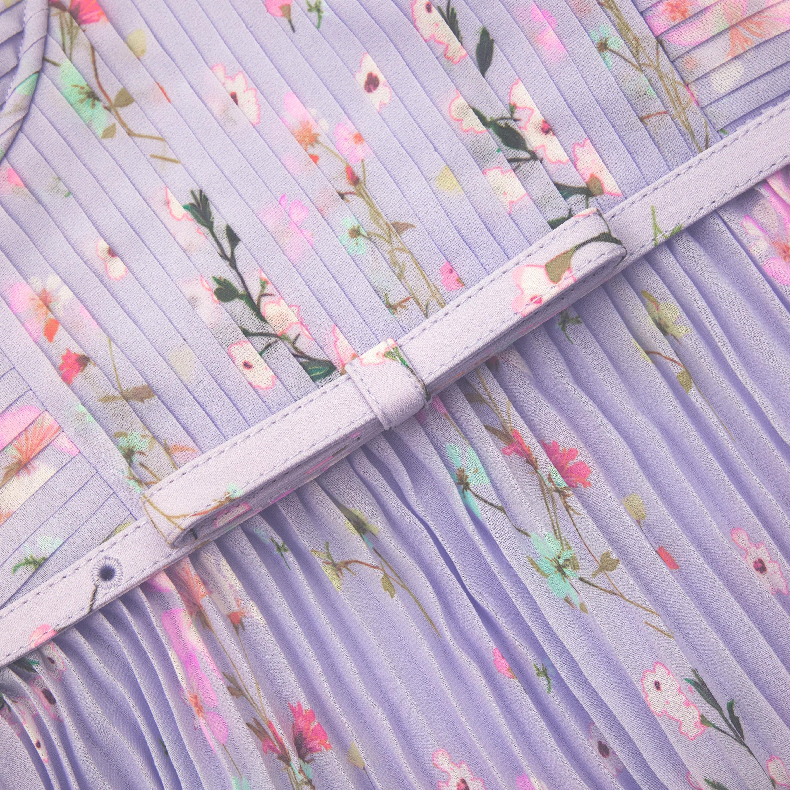 Lilac Floral Chiffon Midi Dress