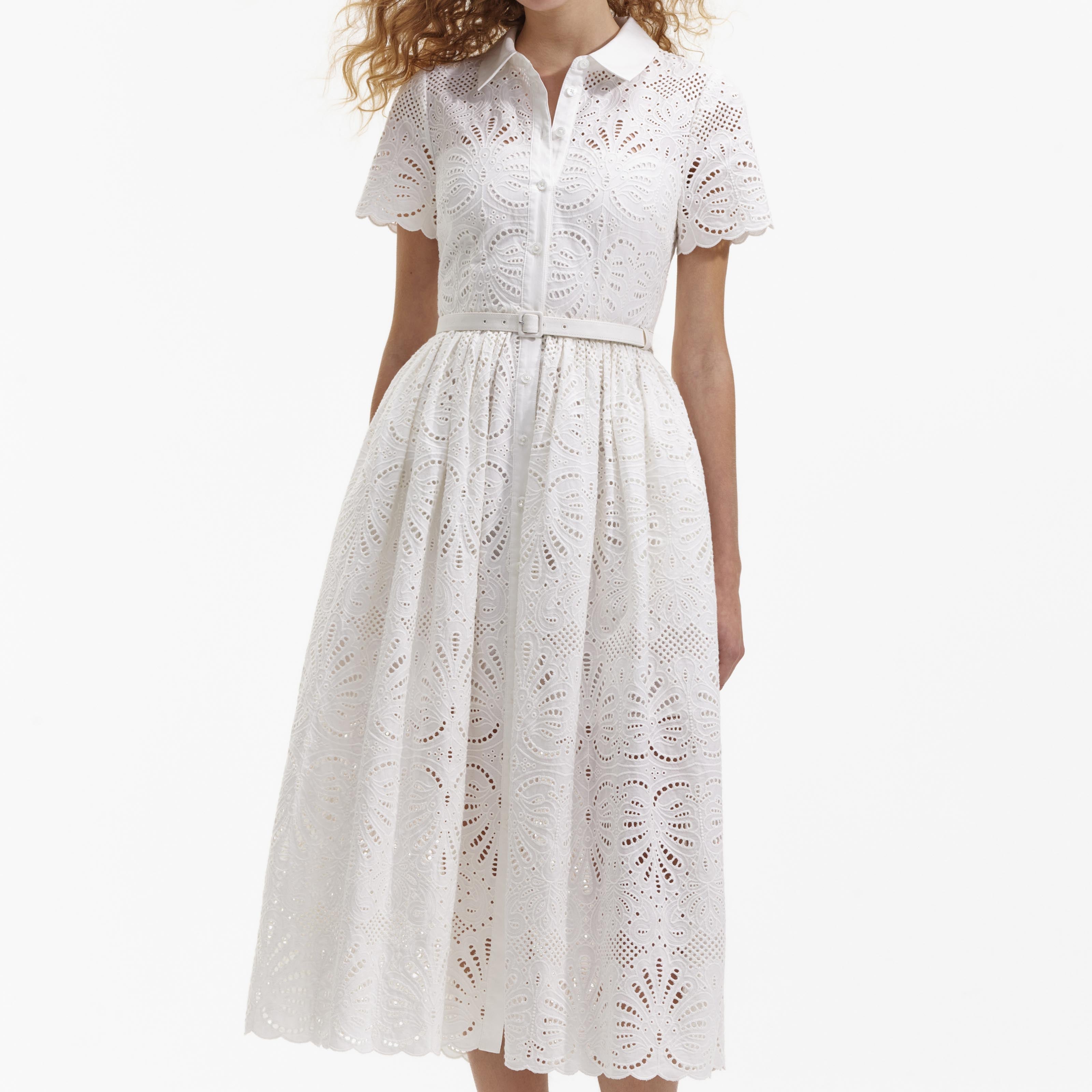 Self portrait white daisy embroidered midi dress deals