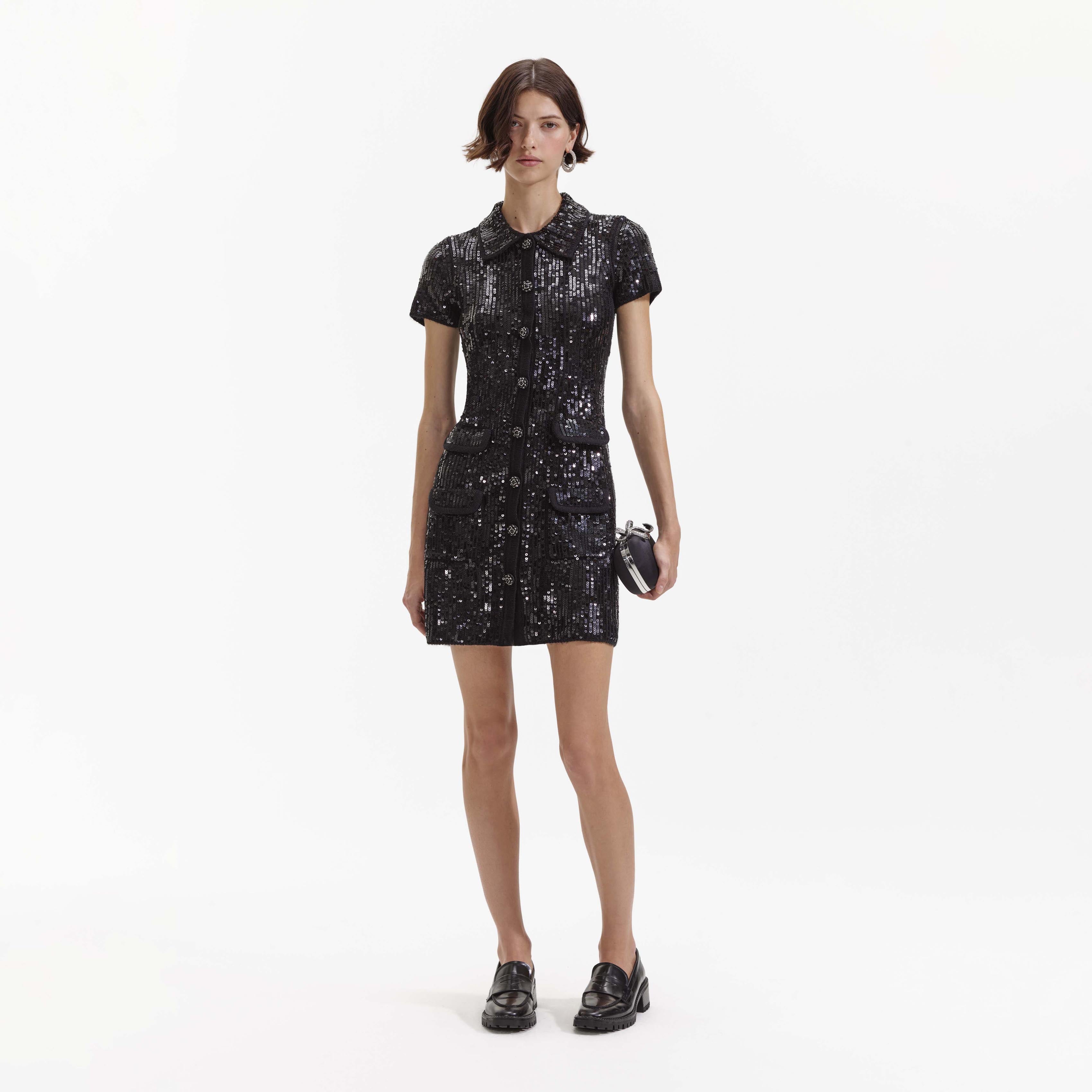 Sequin Knit Mini Dress - SELF-PORTRAIT, Luxury Designer Fashion