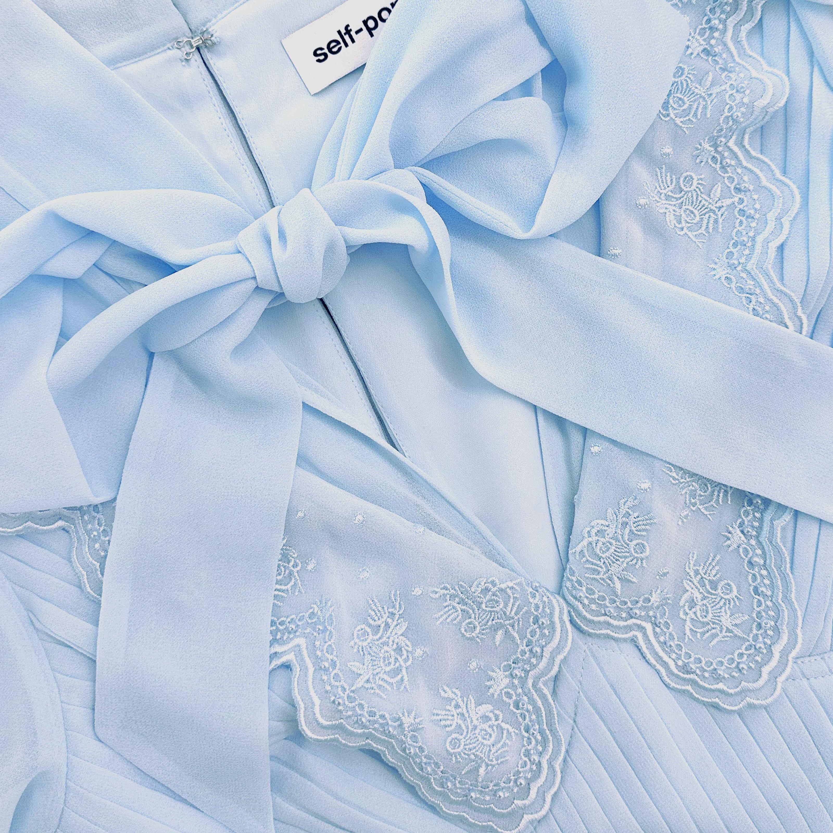 Blue Chiffon Bow Midi Dress