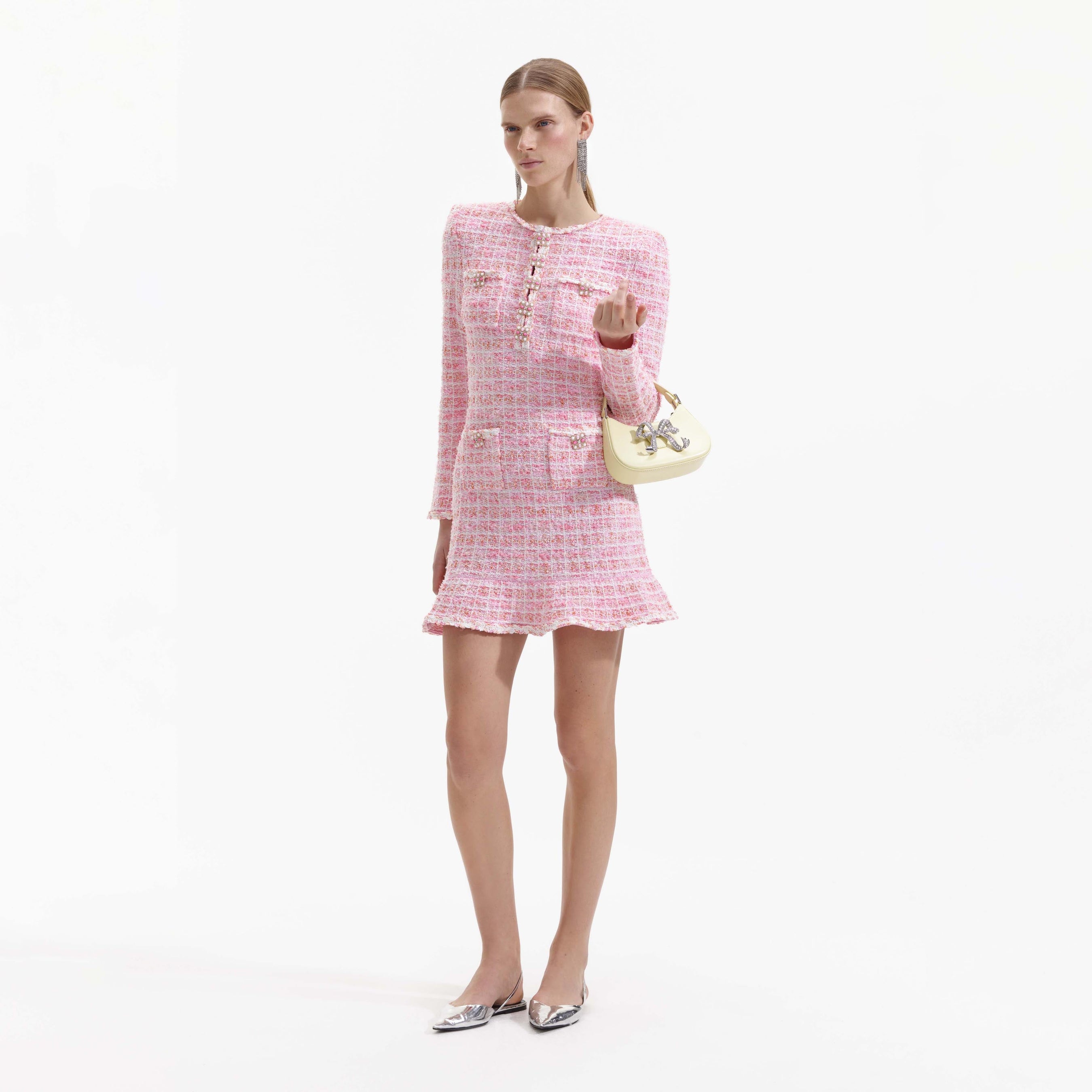 Pink Check Knit Mini Dress – self-portrait-US