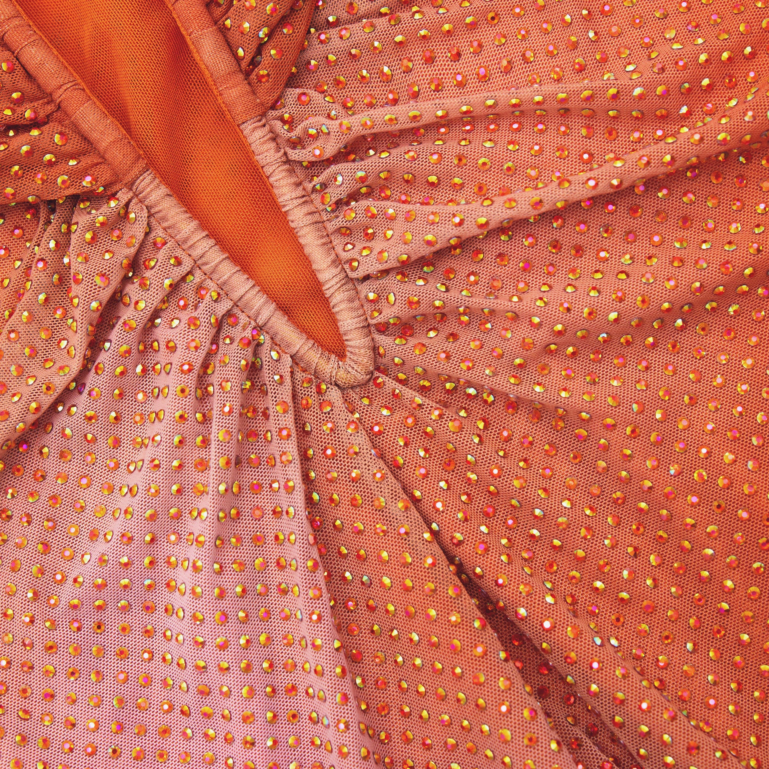 Orange Rhinestone Midi Dress