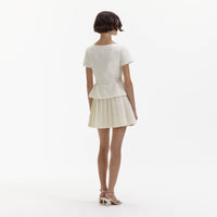Cream Boucle Pleated Mini Dress