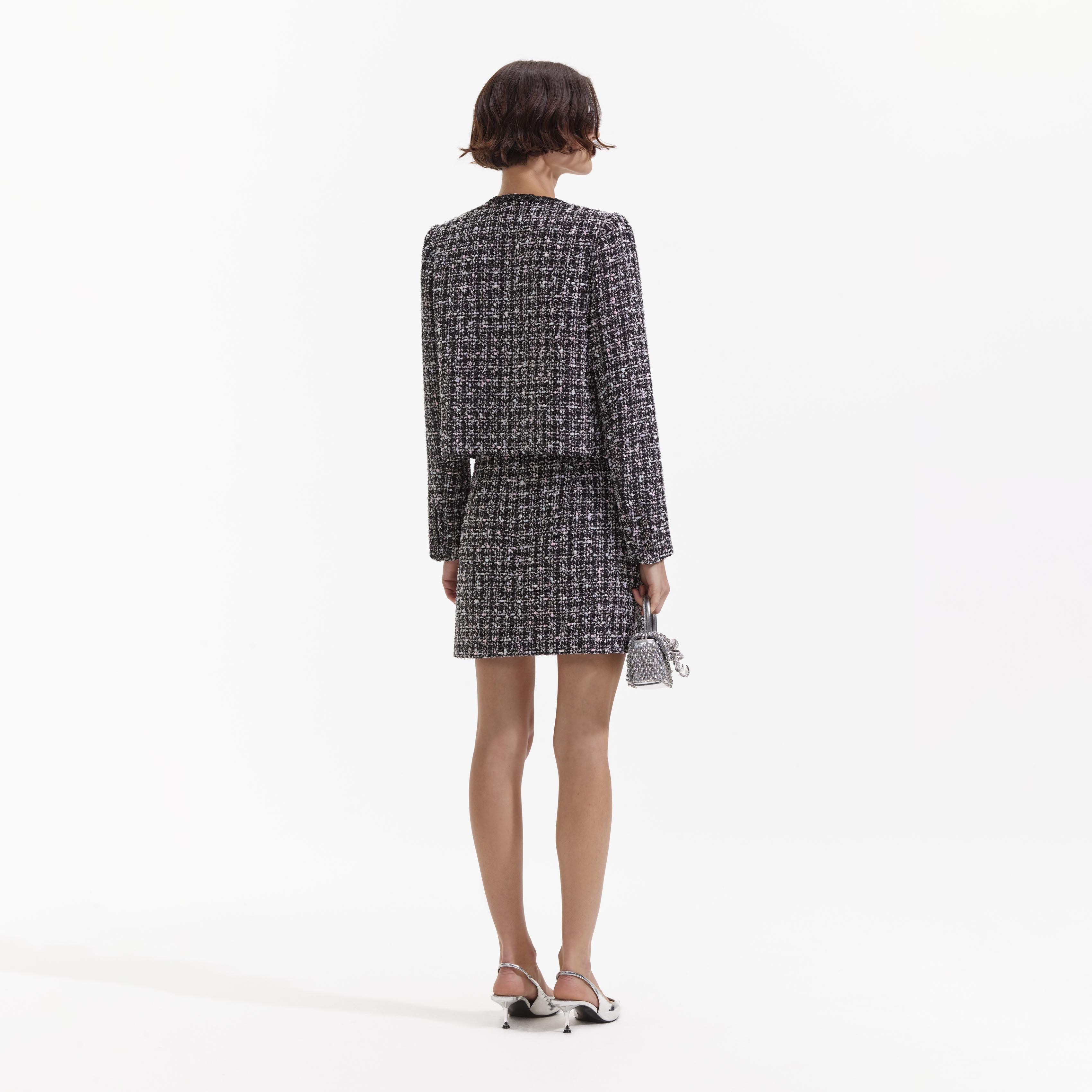 Black Check Boucle Mini Skirt