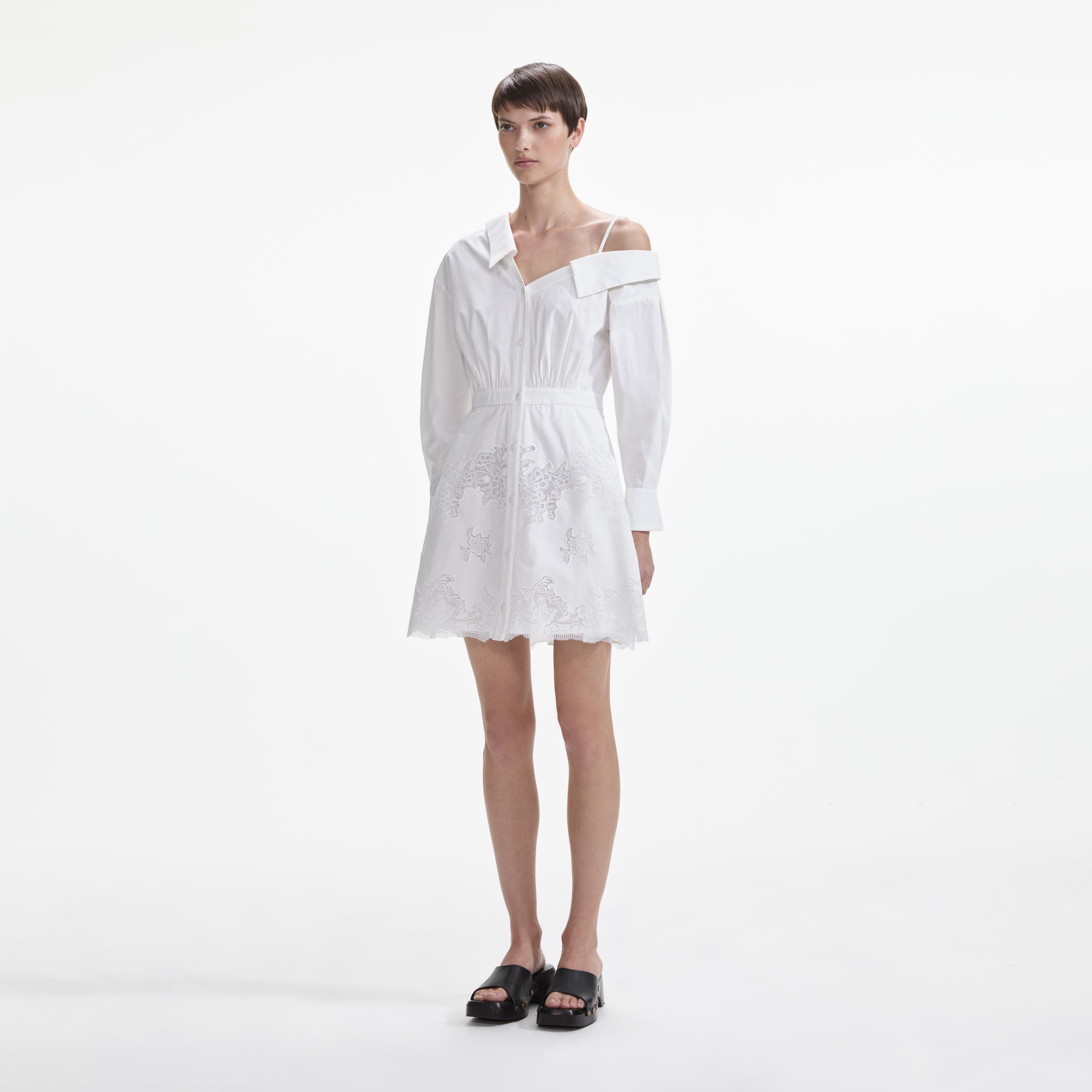White Cotton Lace Hem Mini Dress