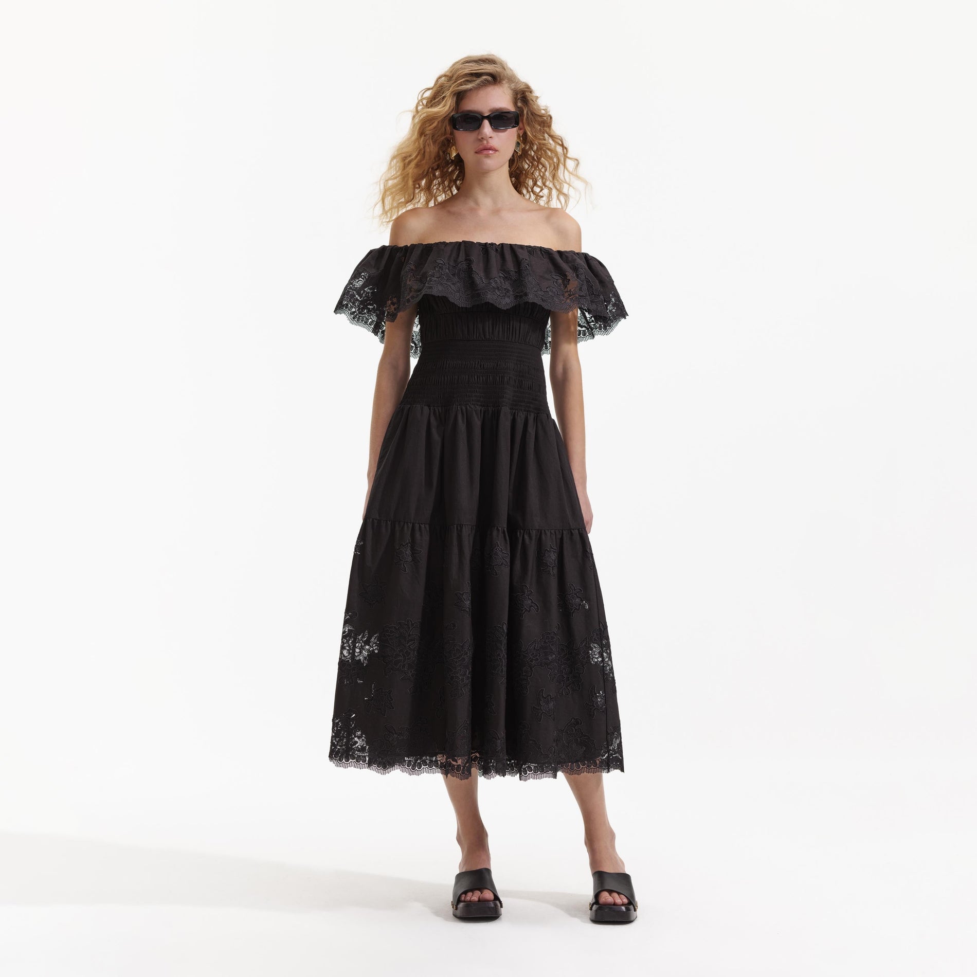 Black Floral Square Neck Midi Dress - Grace and Garment Boutique
