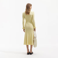 Yellow Ribbed Knit Midi Dress
