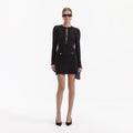 Black Crochet Buttoned Mini Dress