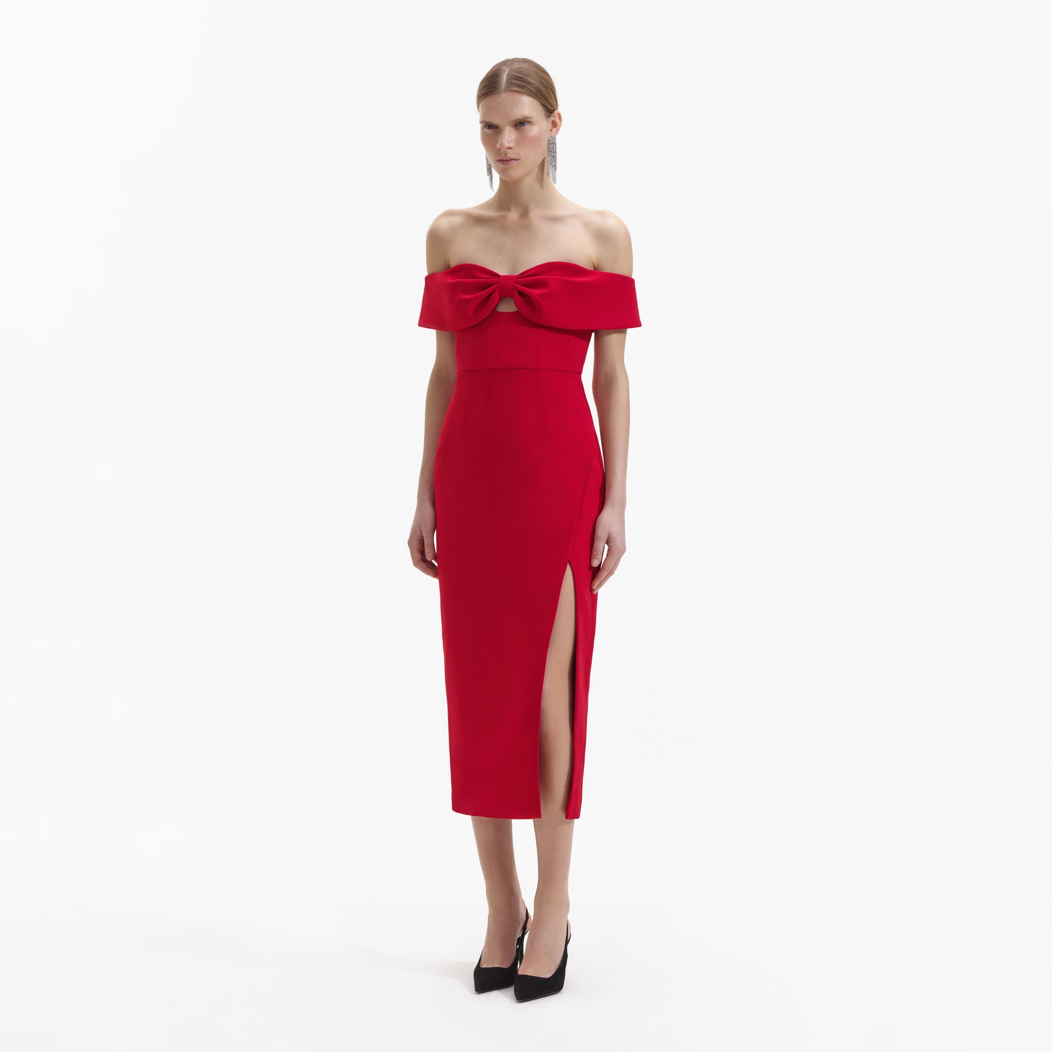 Self portrait red embroidered midi dress store