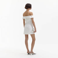 White Bow Crepe Mini Dress