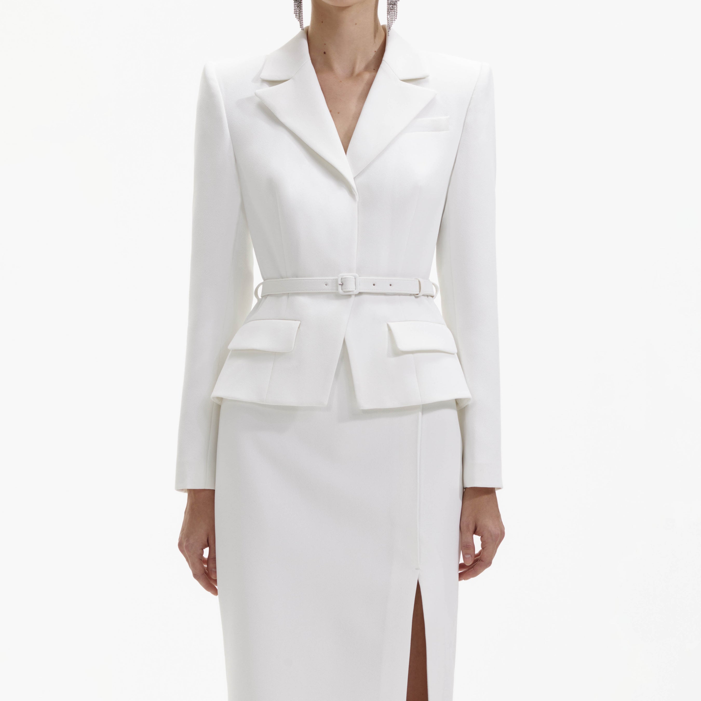 White Crepe Tailored Midi Dress