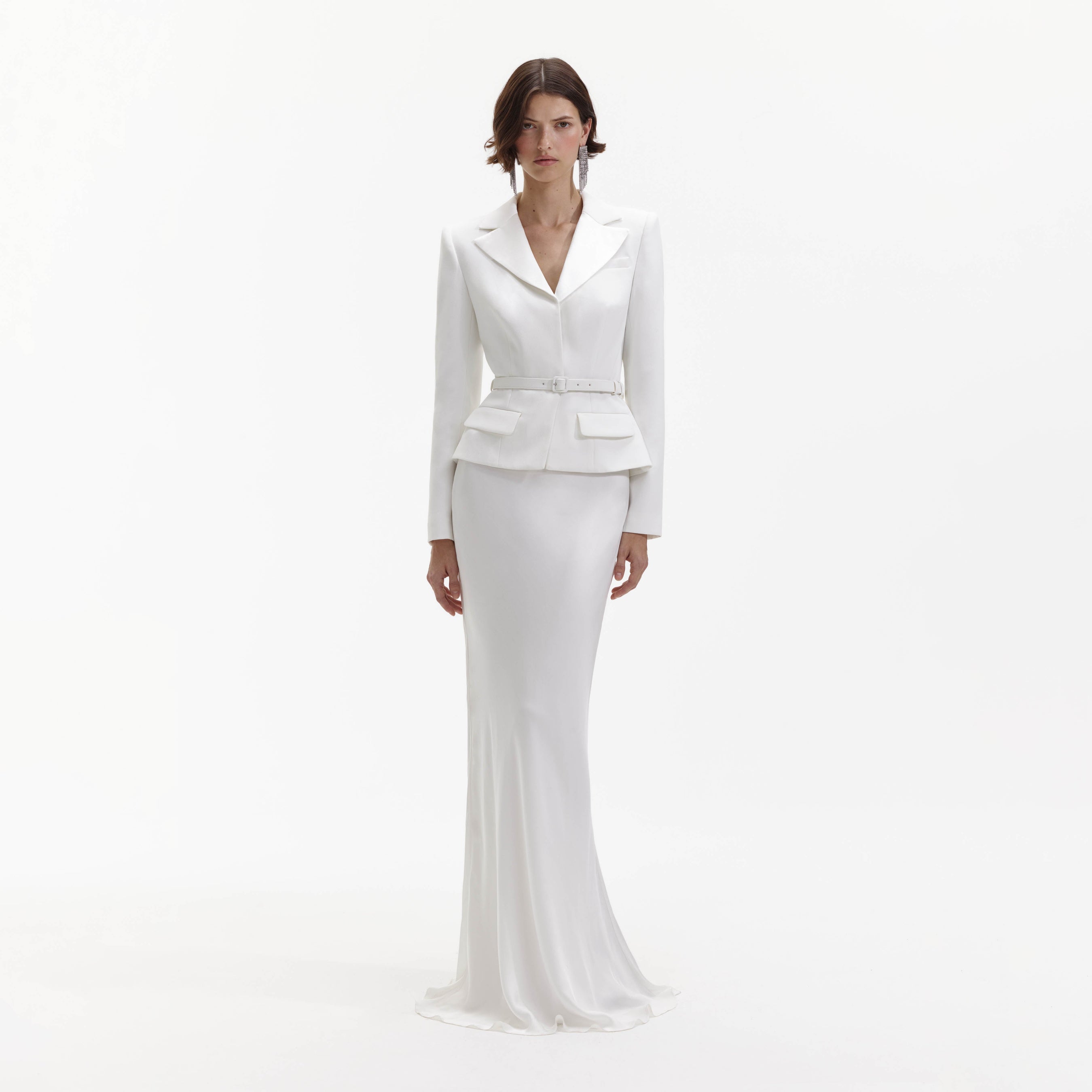 White Crepe Tailored Maxi Dress