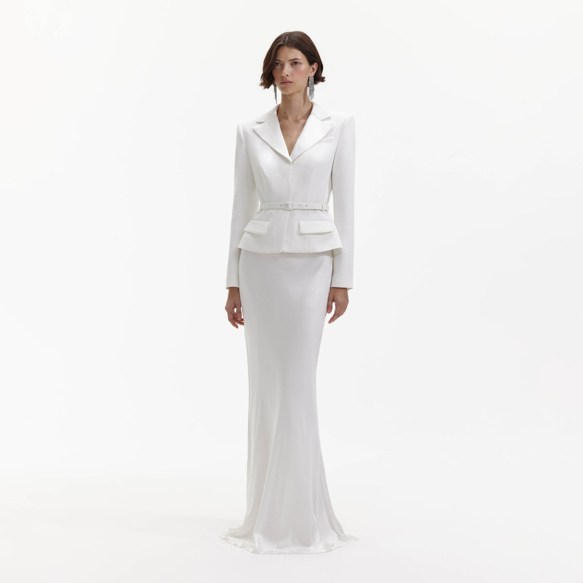 self portrait white long sleeve dress self-portrait - White Crepe Tailored Maxi Dress