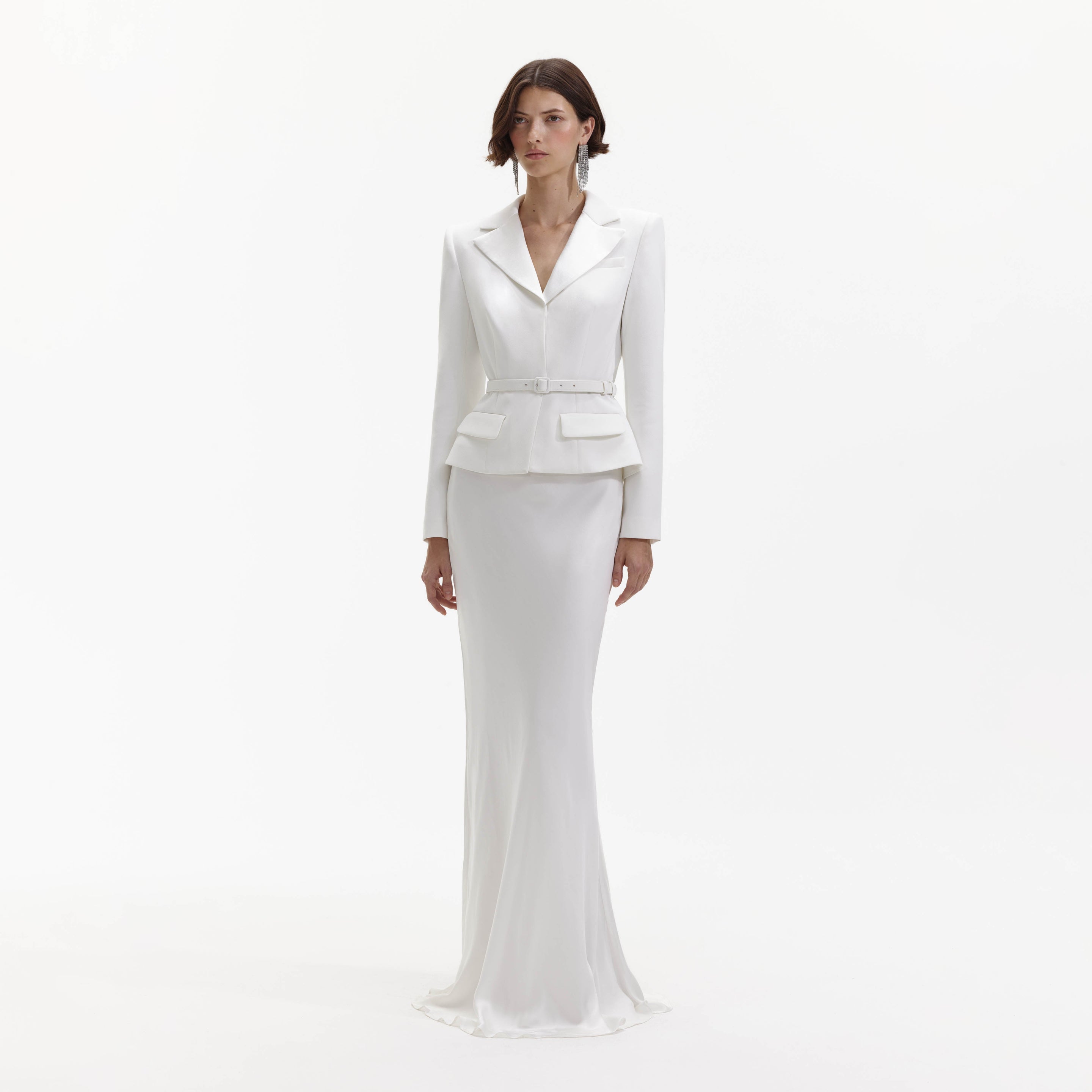 White Crepe Tailored Maxi Dress – self-portrait-US