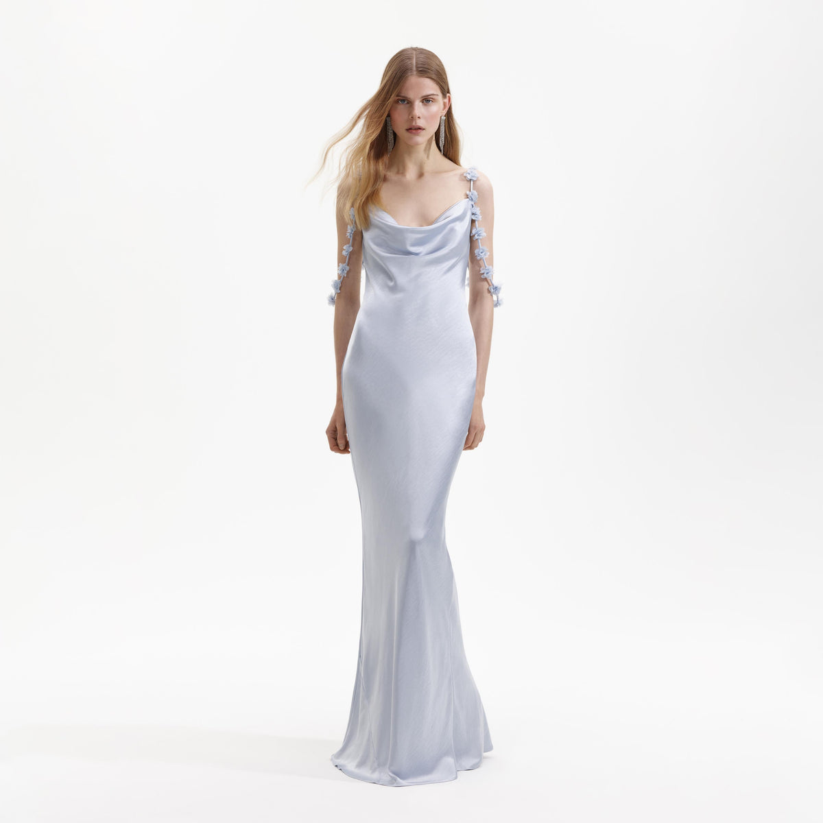 self-portrait - Blue Satin Flower Maxi Dress - US 12