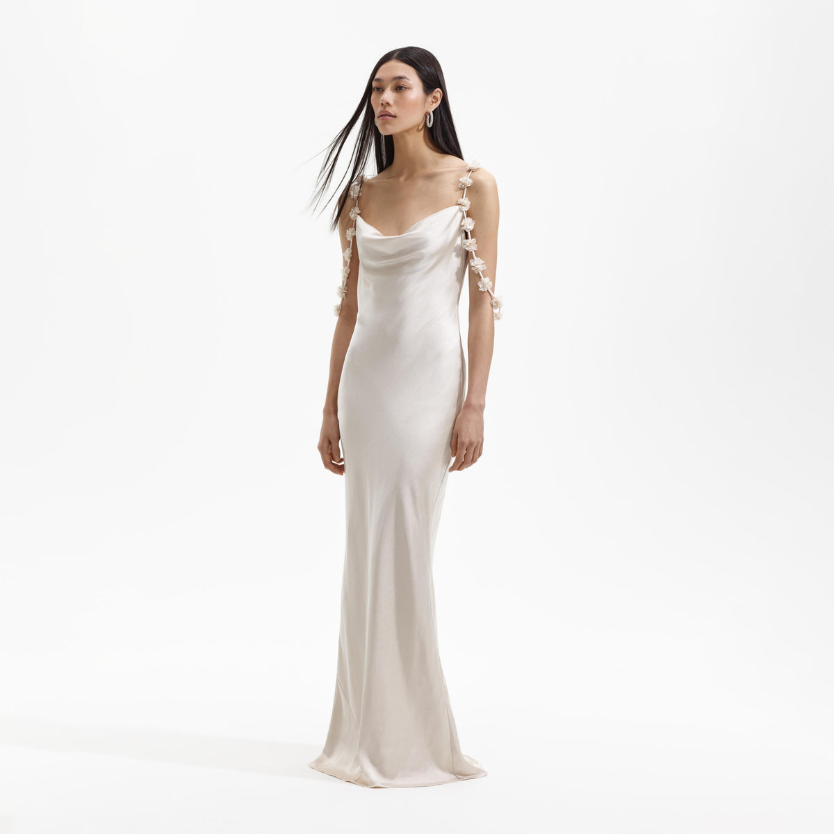 Self-Portrait Flower Maxi Dress in Neutral