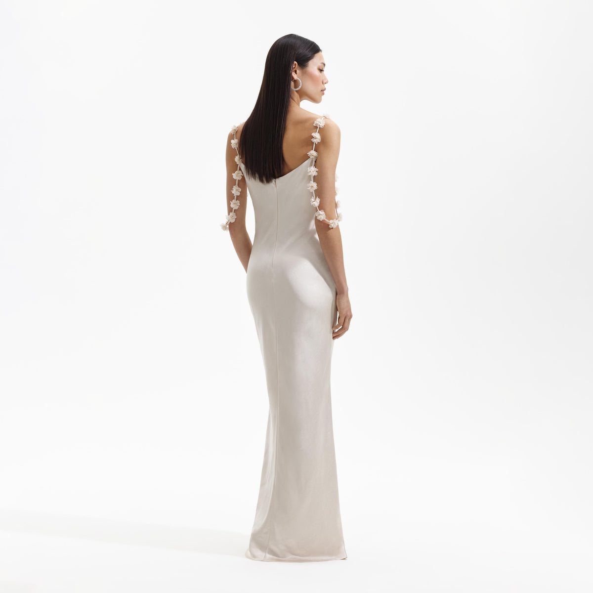 Self-Portrait - Champagne Satin Flower Maxi Dress