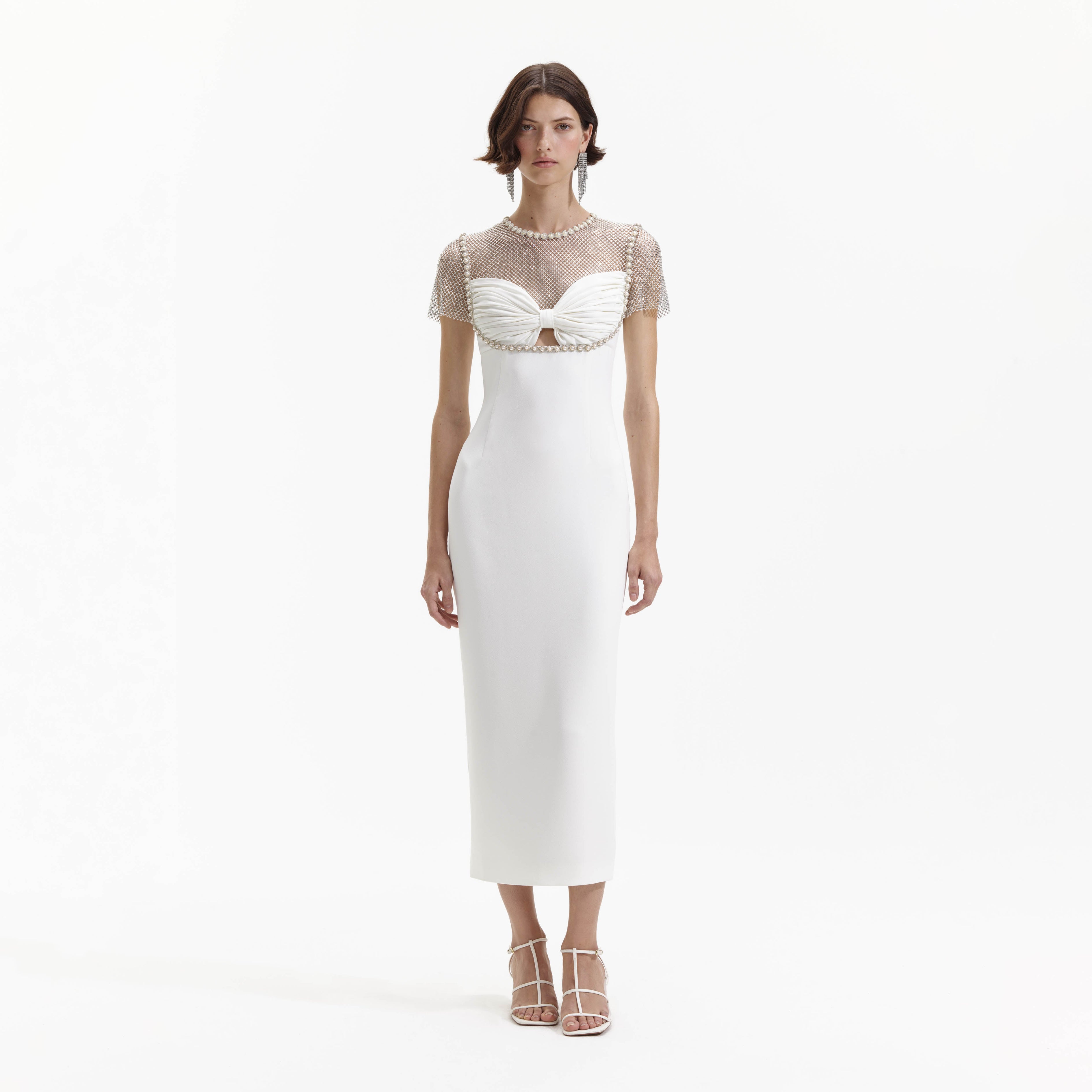 White Diamante Crepe Midi Dress