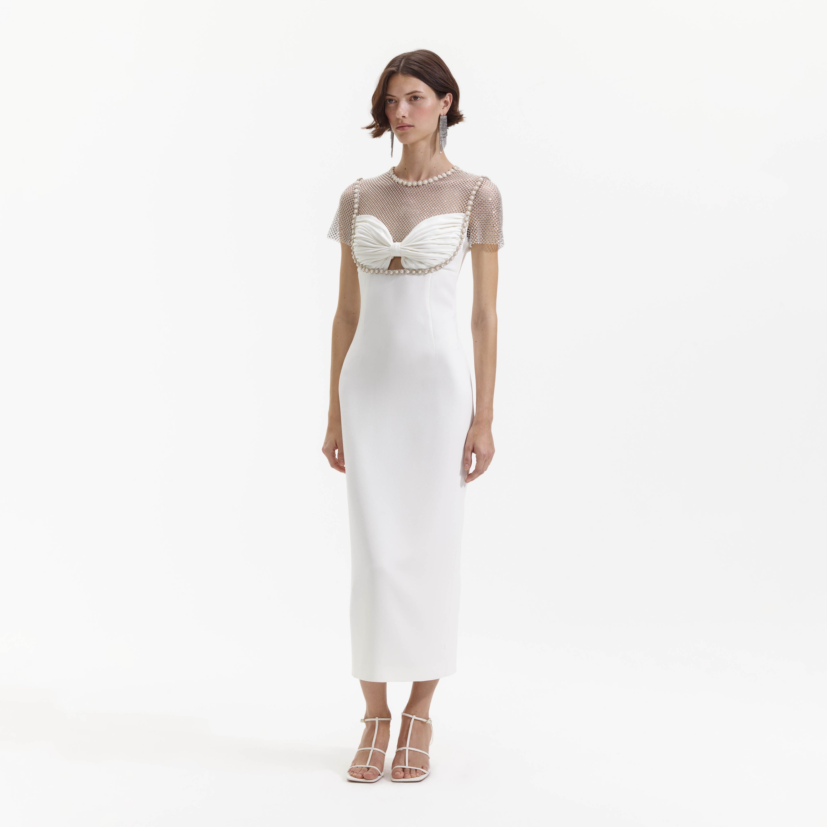 White Diamante Crepe Midi Dress – self-portrait-US