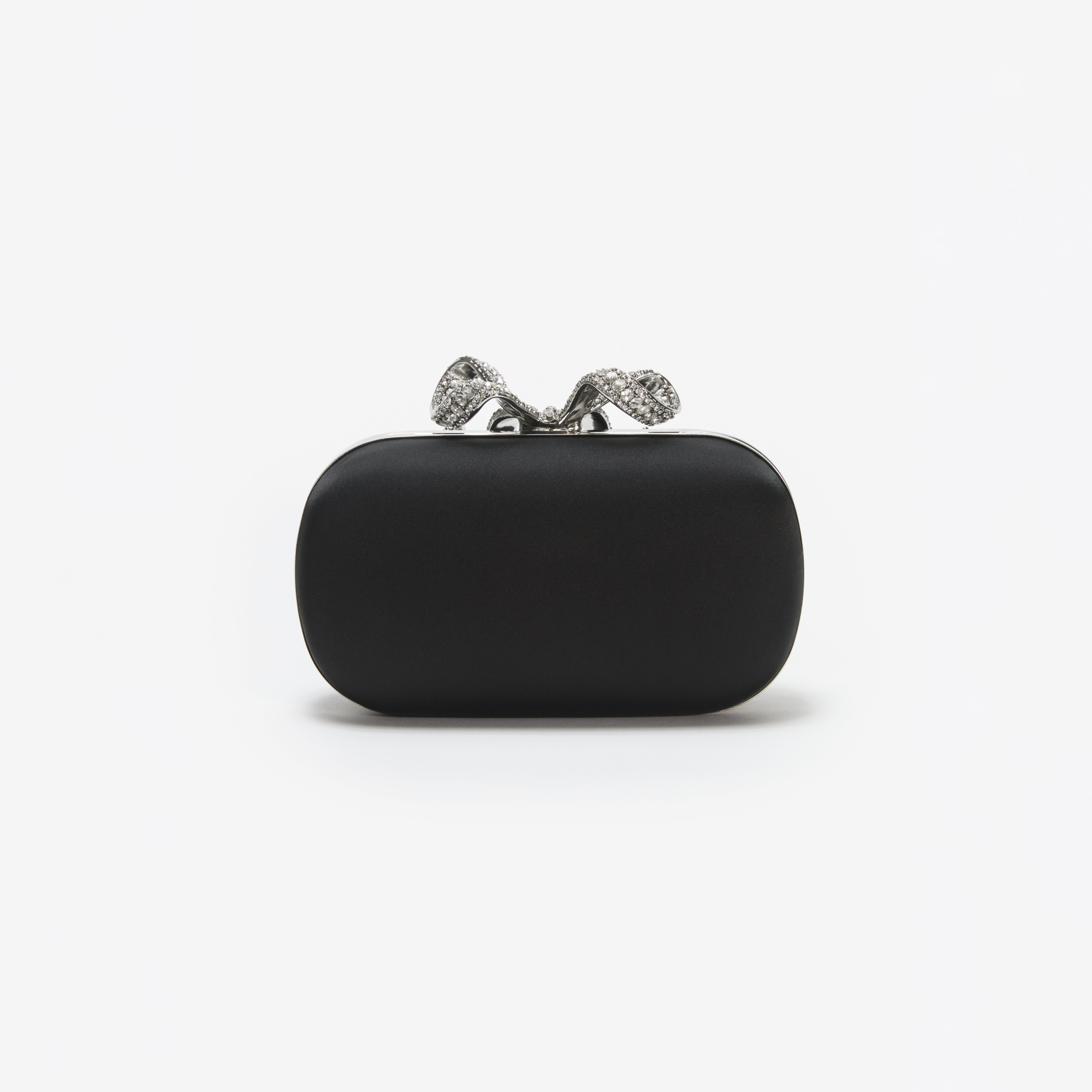 Self Portrait Black Satin Bow Clutch One Size