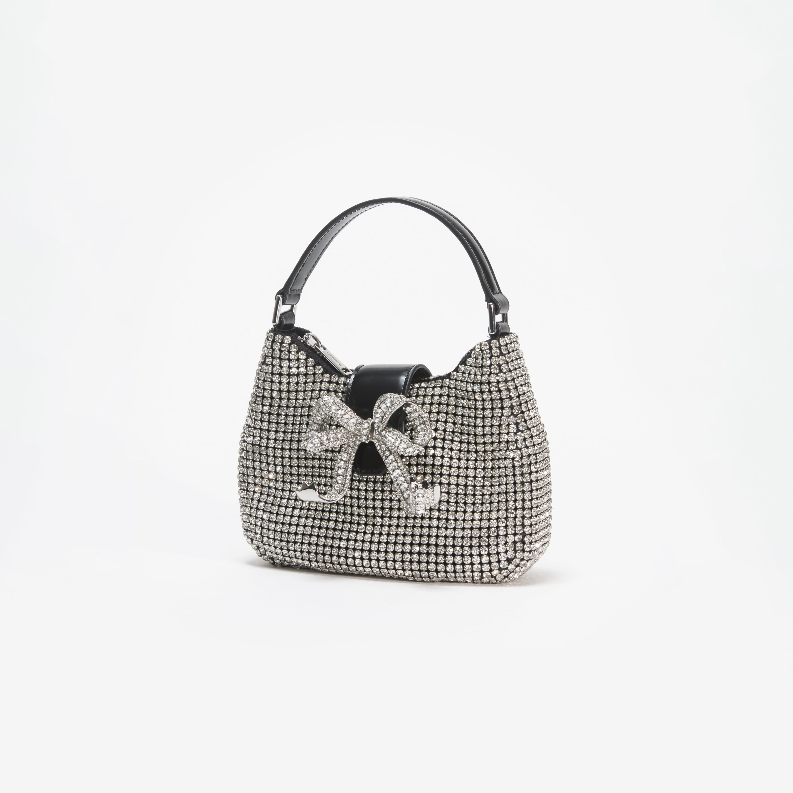 Silver Diamante Crescent Bow Bag