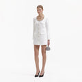 White Crepe Diamante Trim Mini Dress