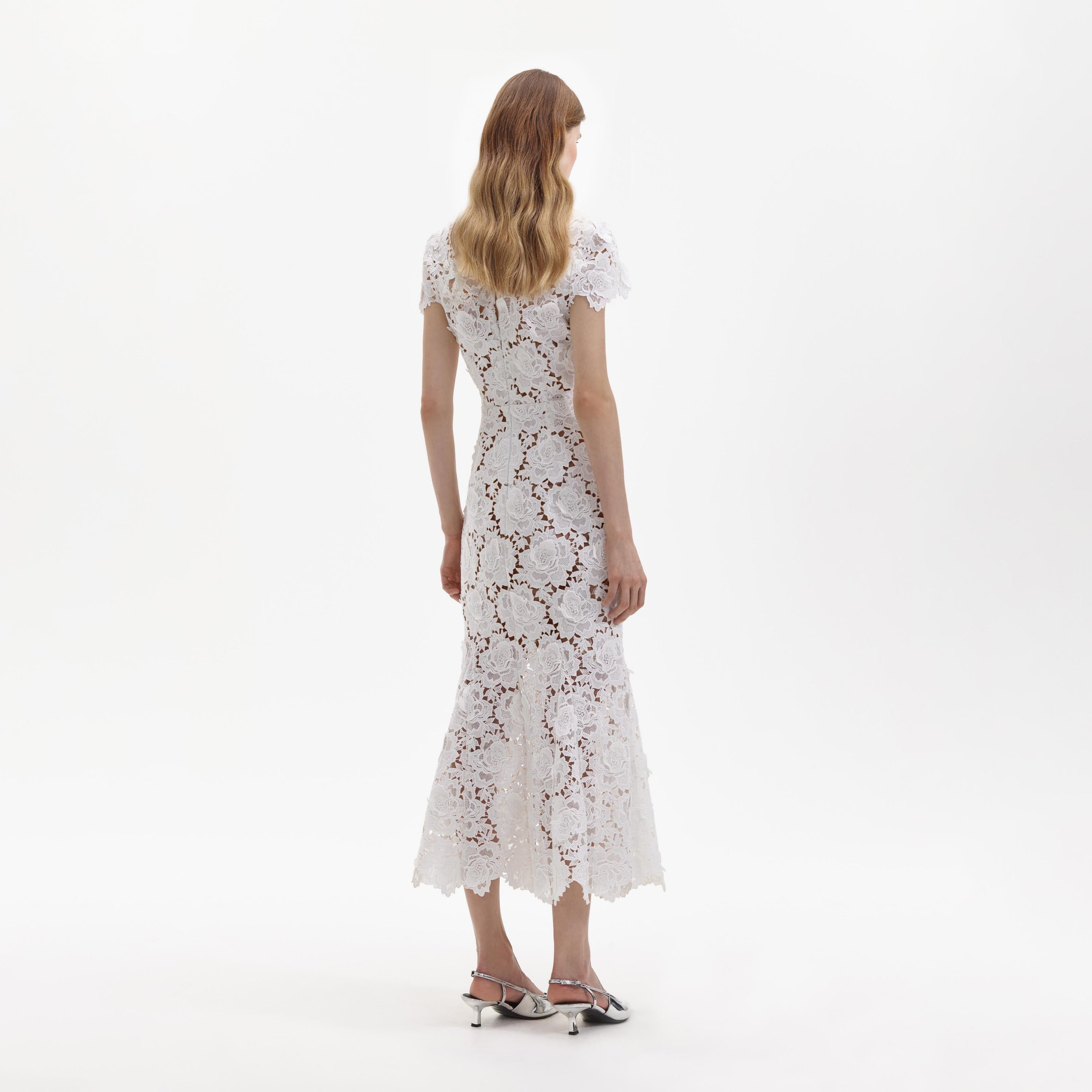White Flower Lace Midi Dress – self-portrait-US