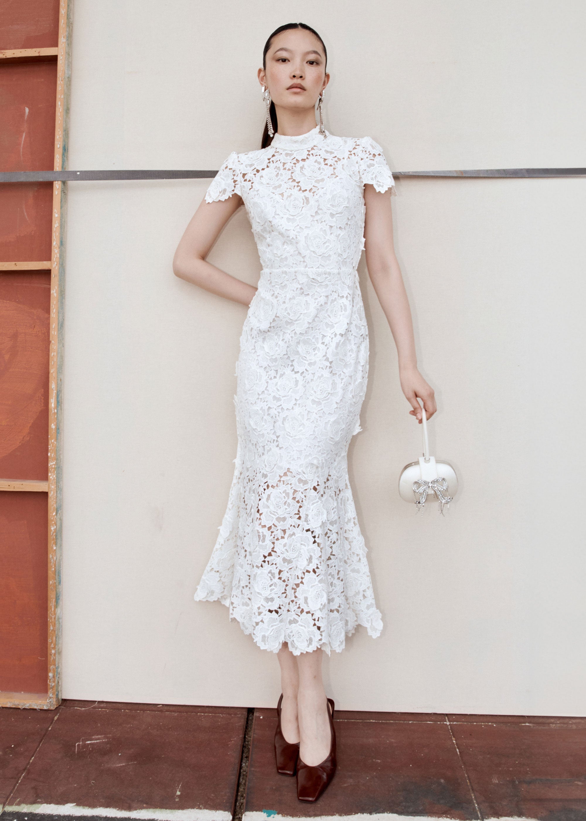 self-portrait - White Flower Lace Midi Dress - US 4 self-portrait - White Flower Lace Midi Dress - US 4