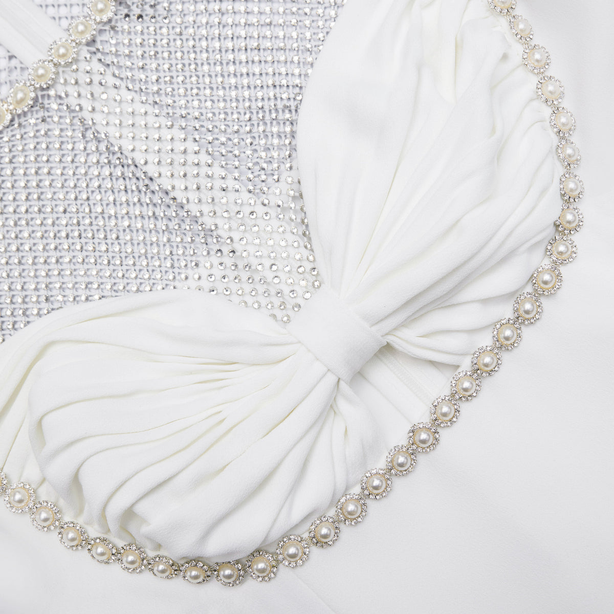 self portrait white crepe diamante mesh mini dress White Crepe Diamante Mesh Mini Dress