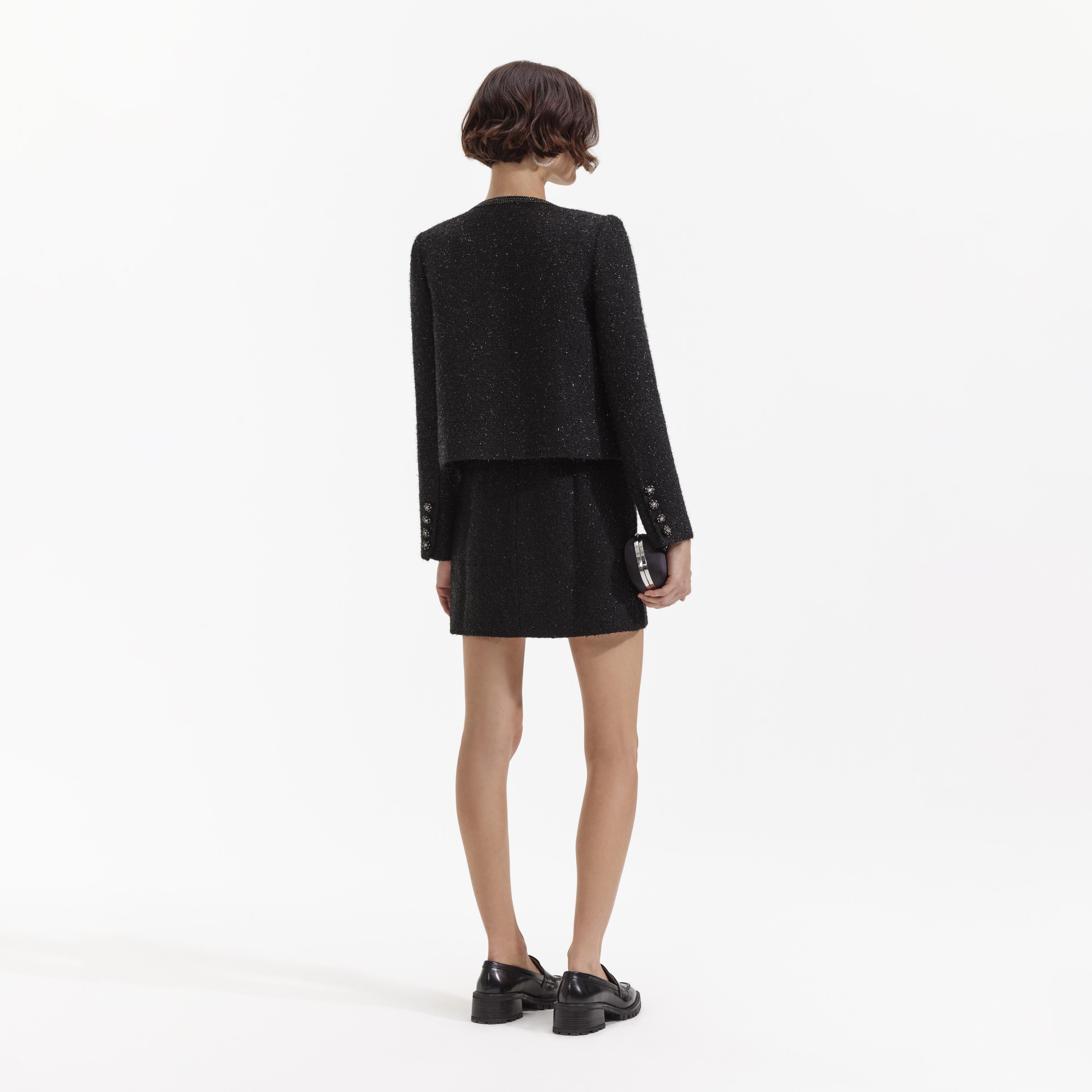 Black Boucle Trimmed Jacket – self-portrait-US