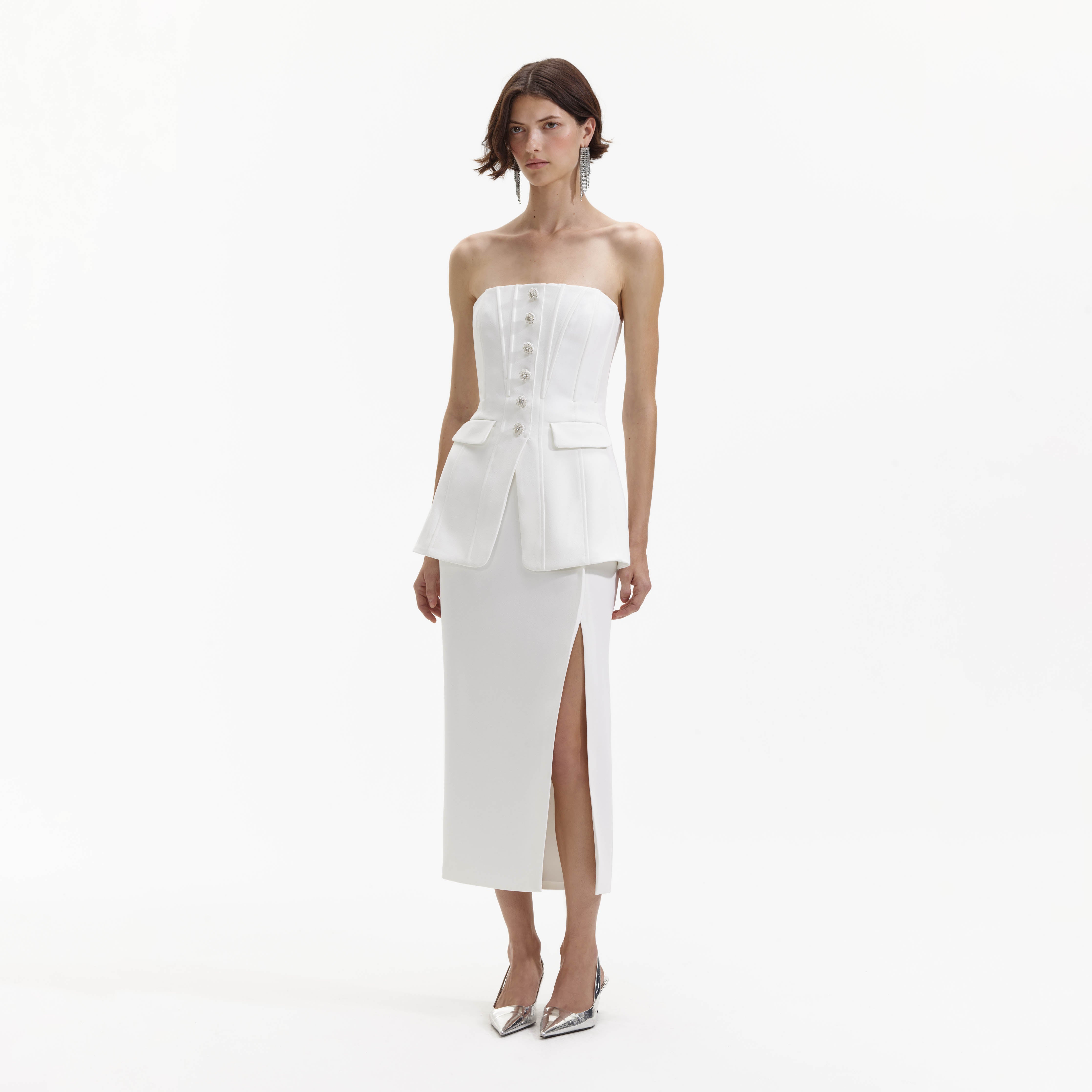 White bandeau midi clearance dress