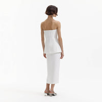 White Bandeau Crepe Tailored Midi Dress