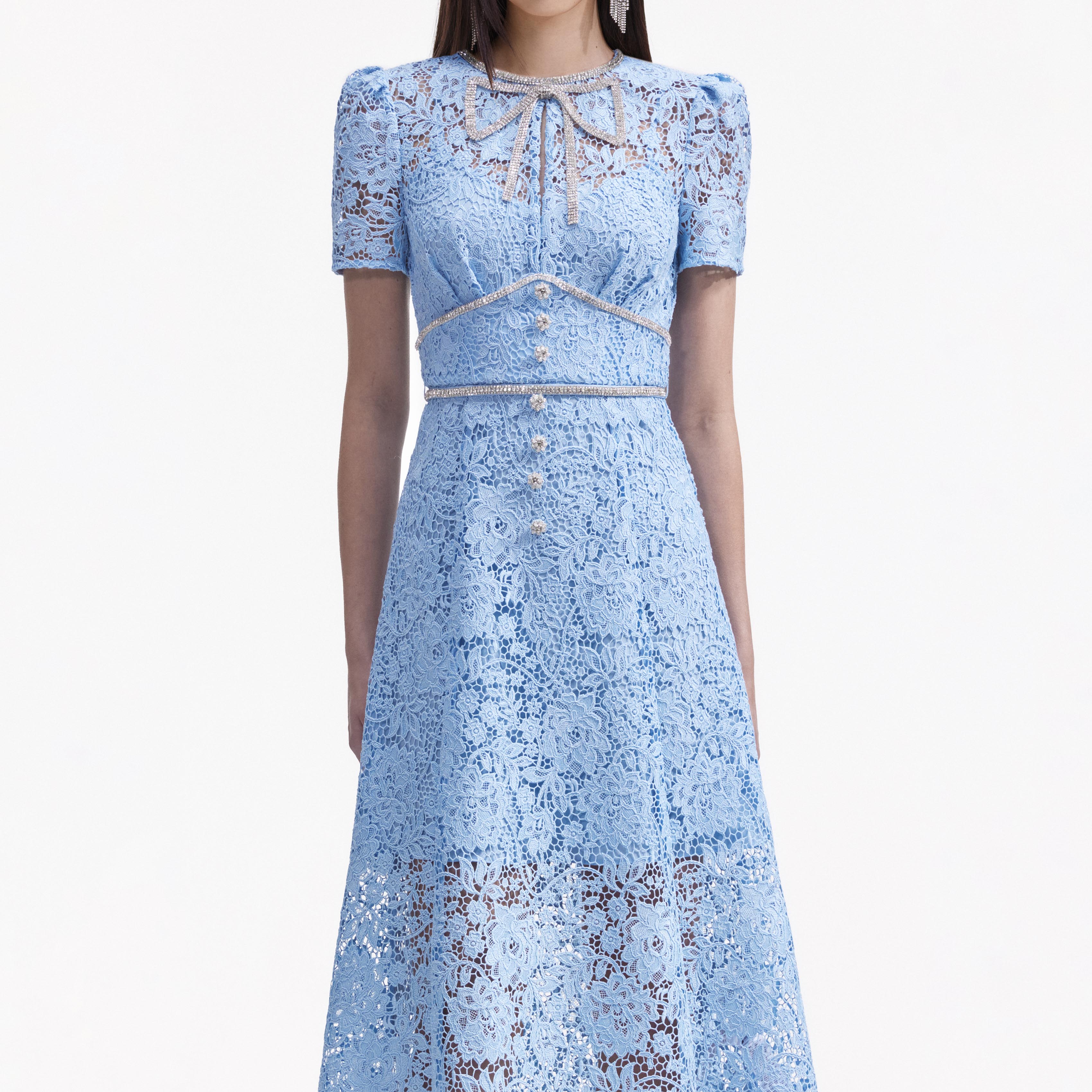 Blue flower lace dress best sale