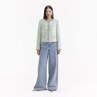Mint Hand Embroidered Daffodil Boucle Jacket