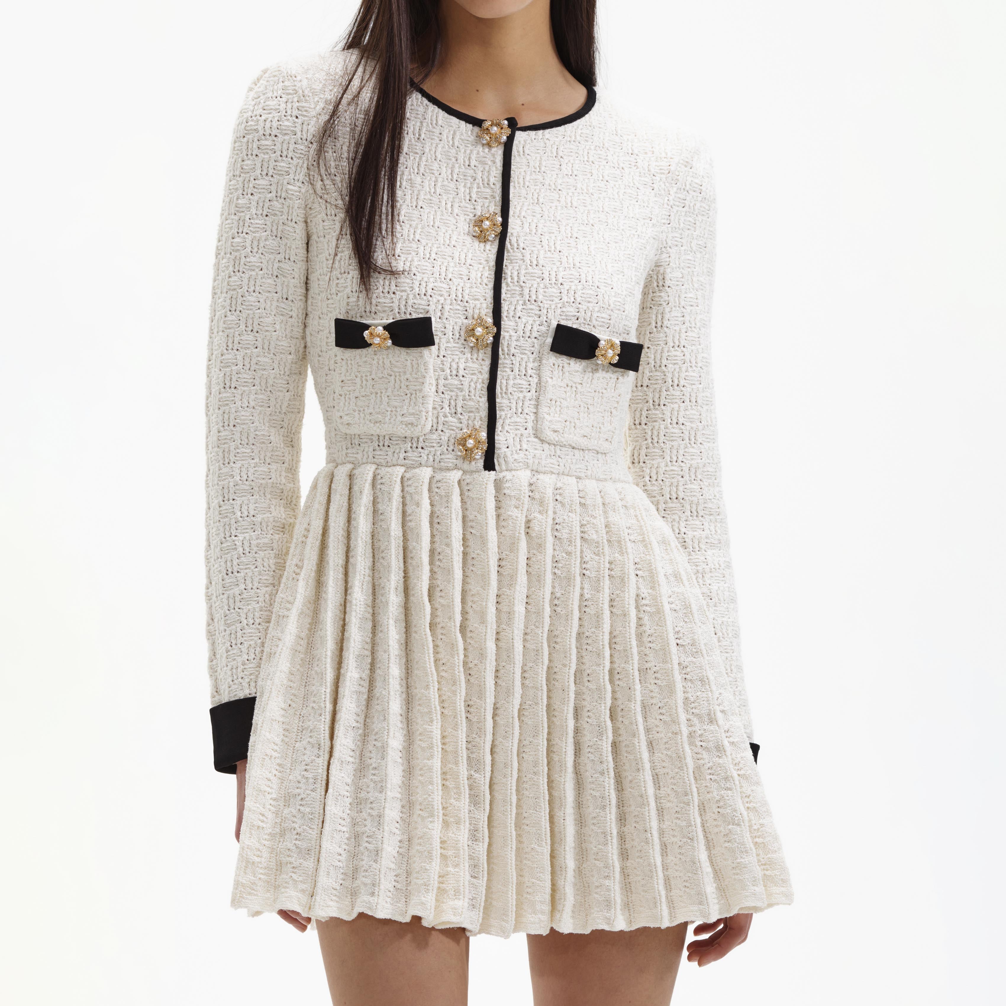 Cream Weave Knit Mini Dress – self-portrait-US