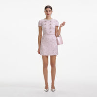 Pink Boucle Pearl Mini Dress