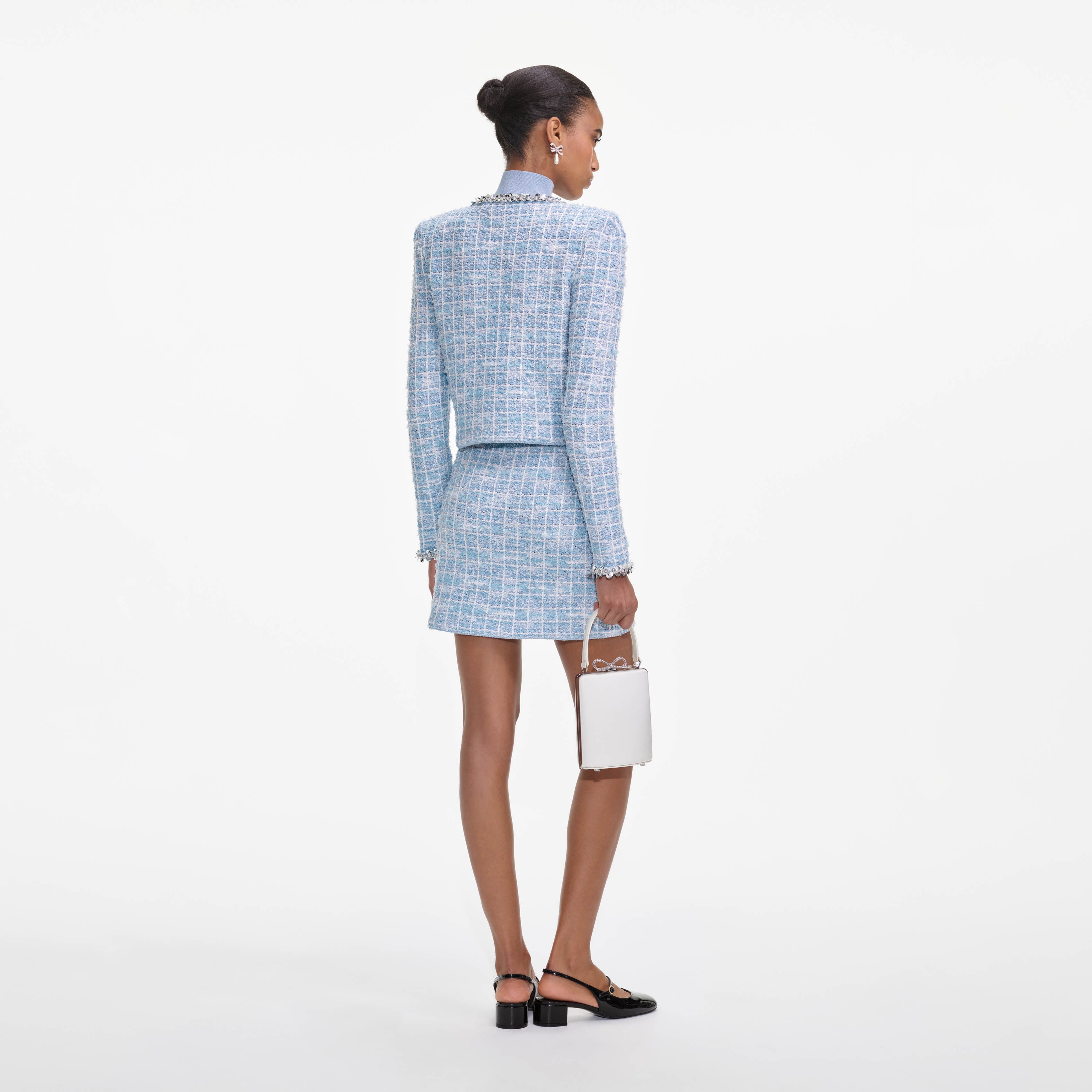 Blue Check Knit Mini Skirt