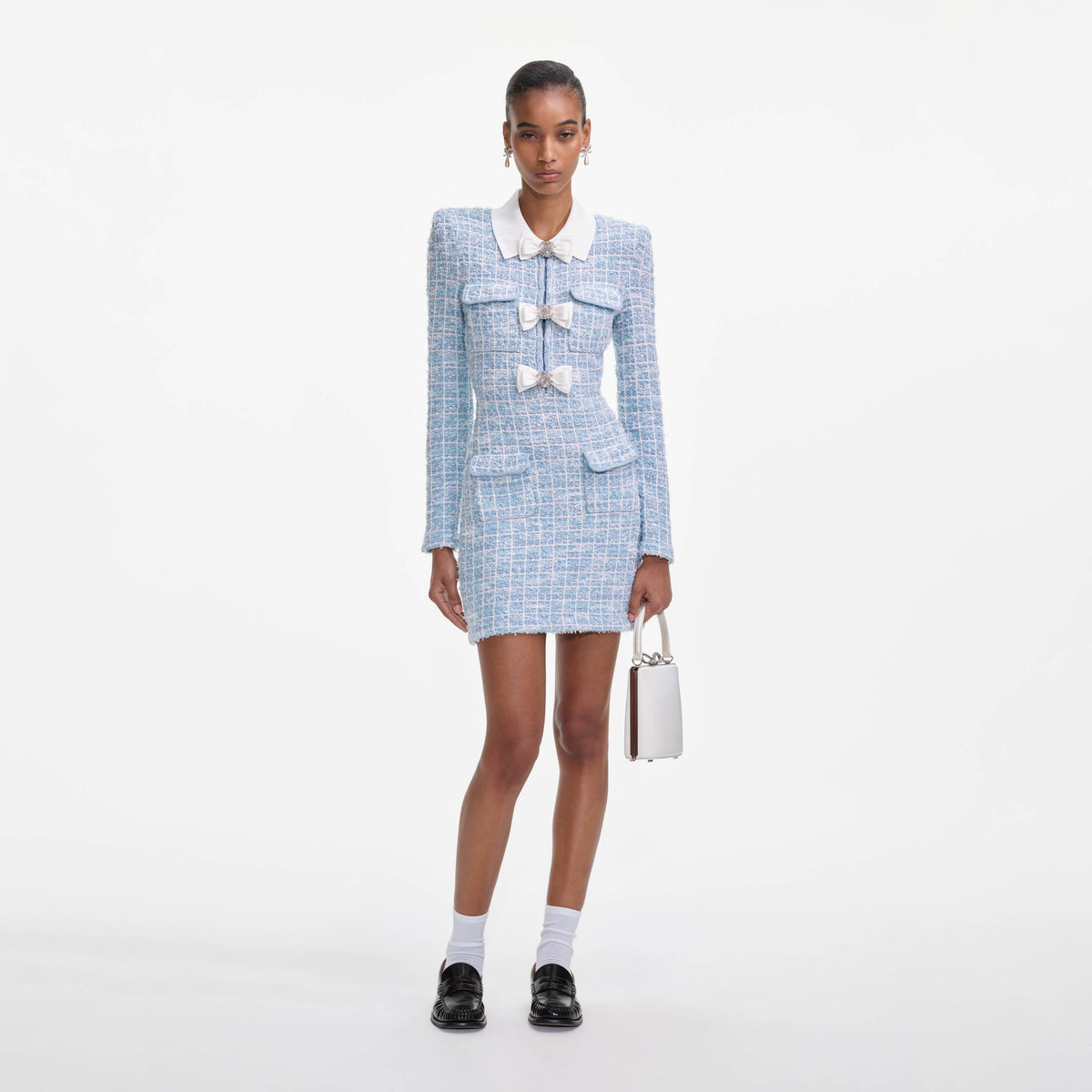 self-portrait - Blue Check Collared Knit Mini Dress - S self-portrait - Blue Check Collared Knit Mini Dress - S