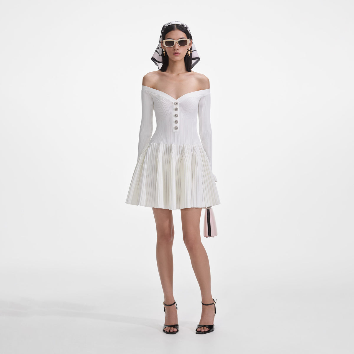 Self-portrait - White Ribbed Knit Mini Dress