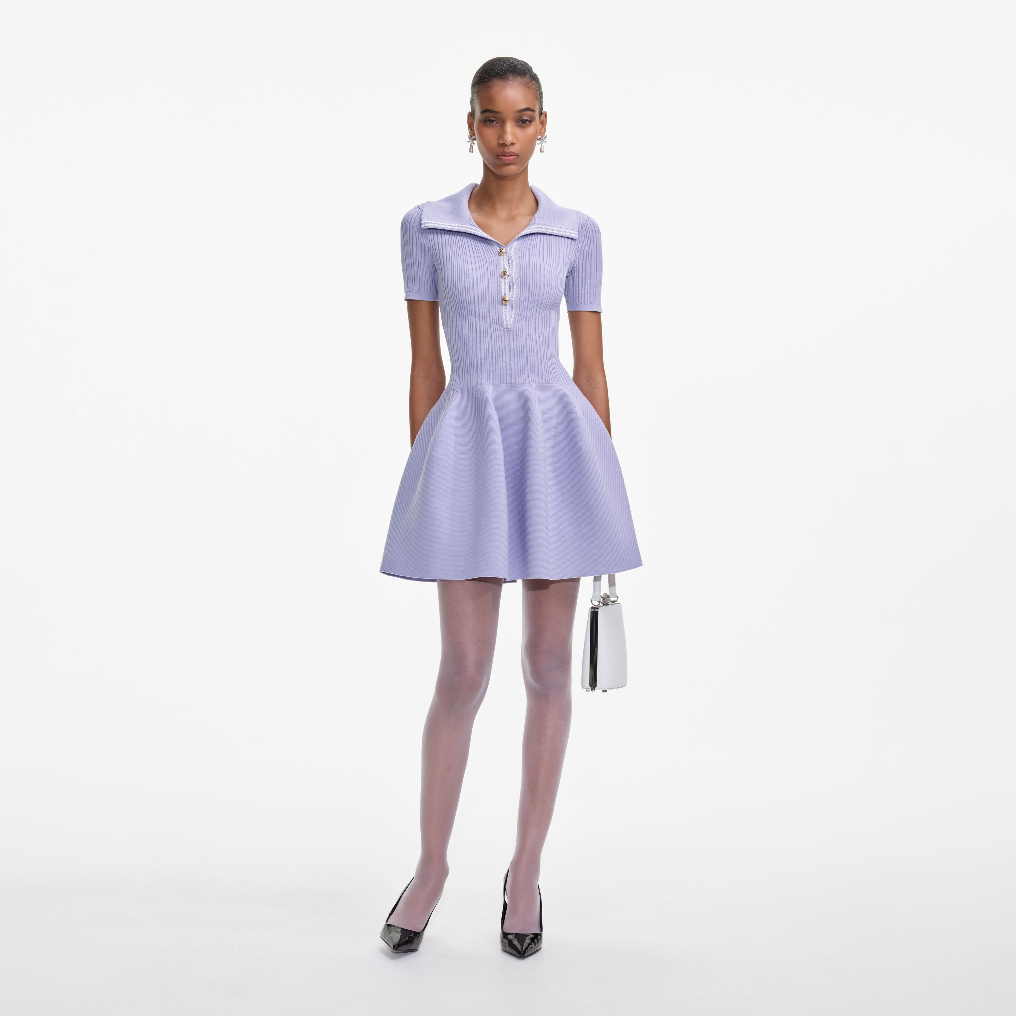 Lilac Ribbed Knit Mini Dress – self-portrait-US