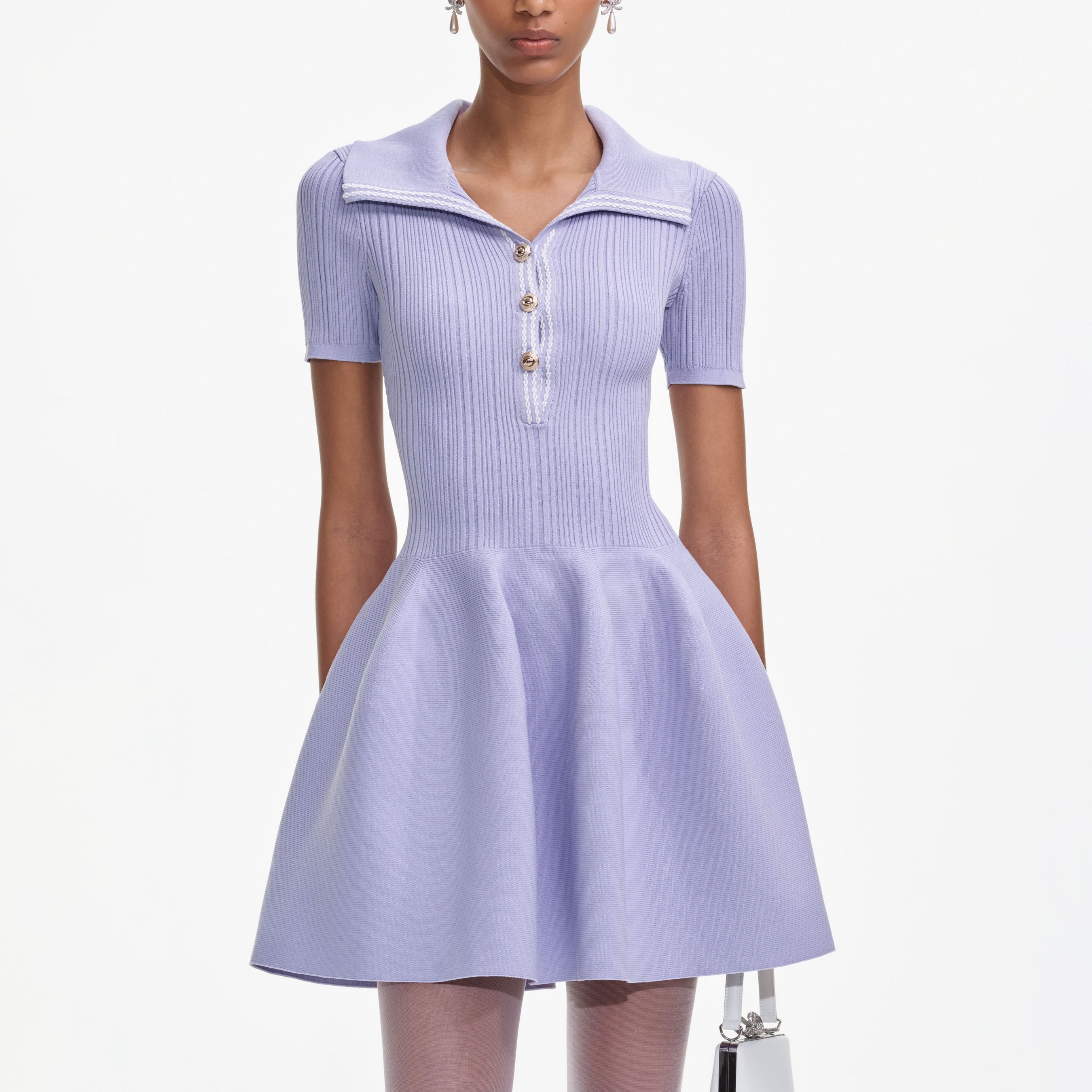 Lilac Ribbed Knit Mini Dress