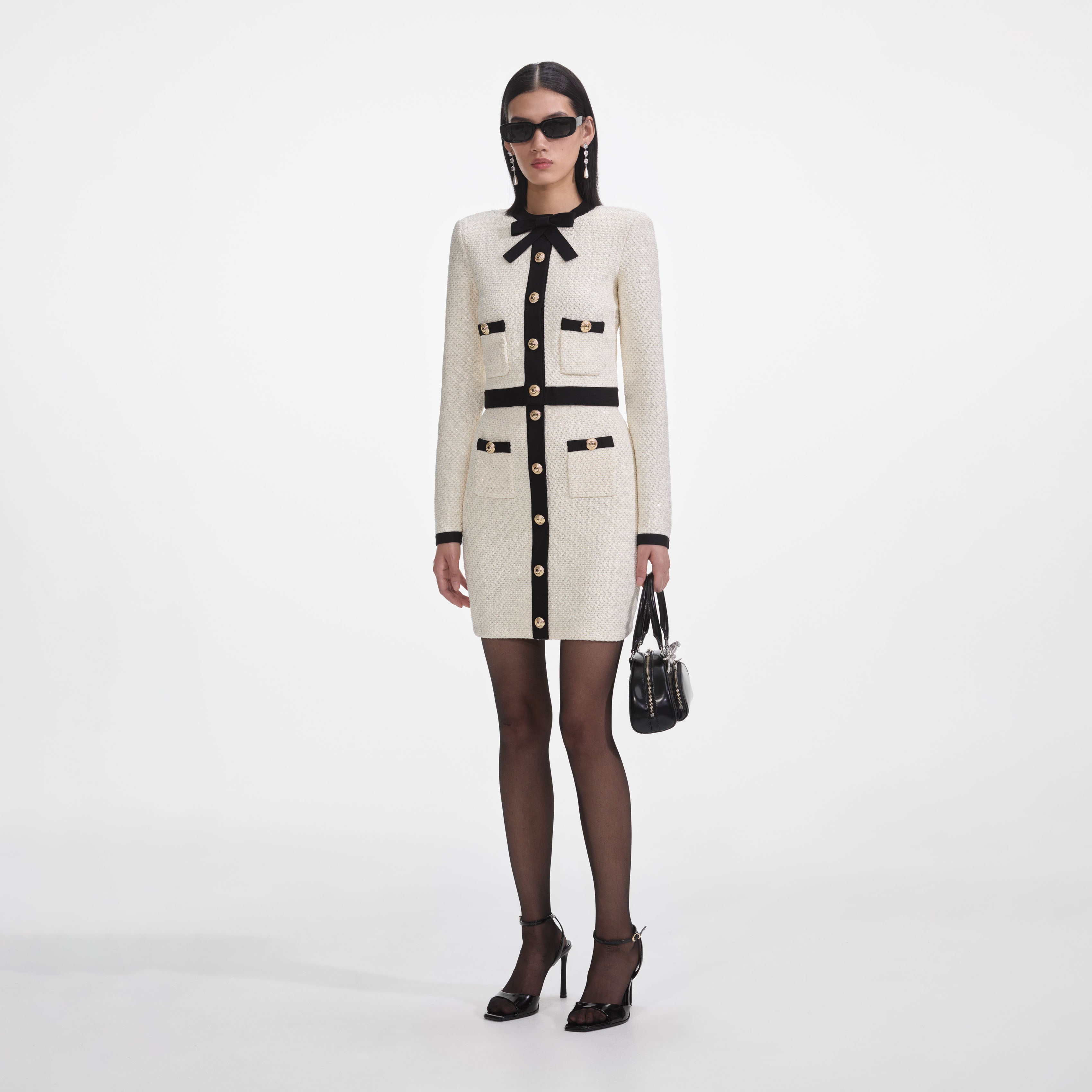 Cream Sequin Tie Neck Cardigan