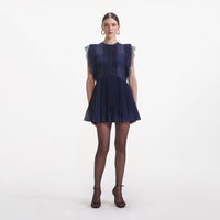 Navy Chiffon Ruffle Mini Dress