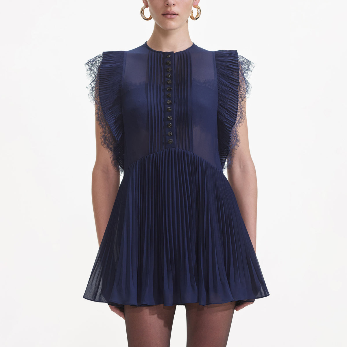 self portrait shirred chiffon mini dress Navy Chiffon Ruffle Mini Dress – self-portrait-US