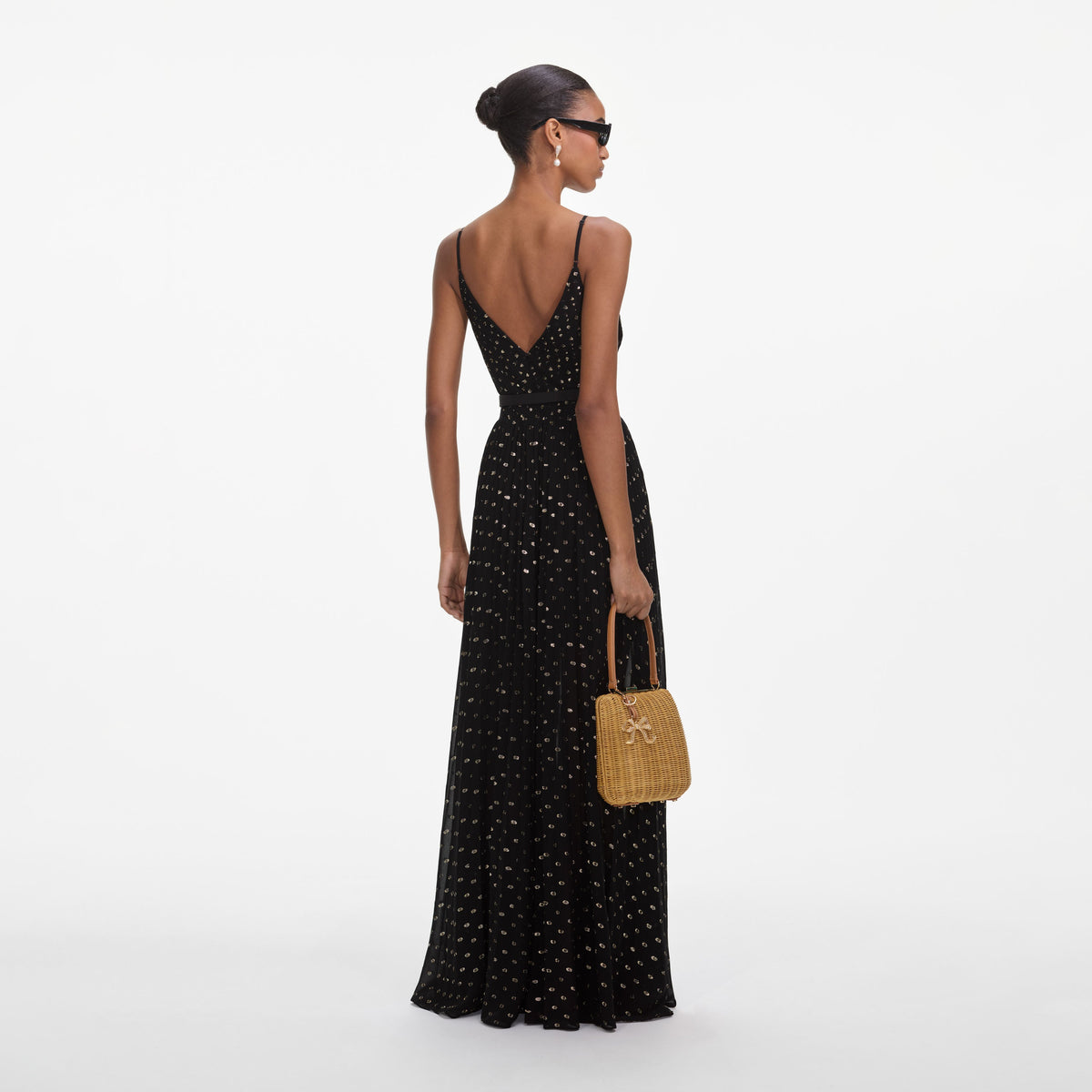 slim fit dress slacks Black And Gold Chiffon Maxi Dress – self-portrait-US