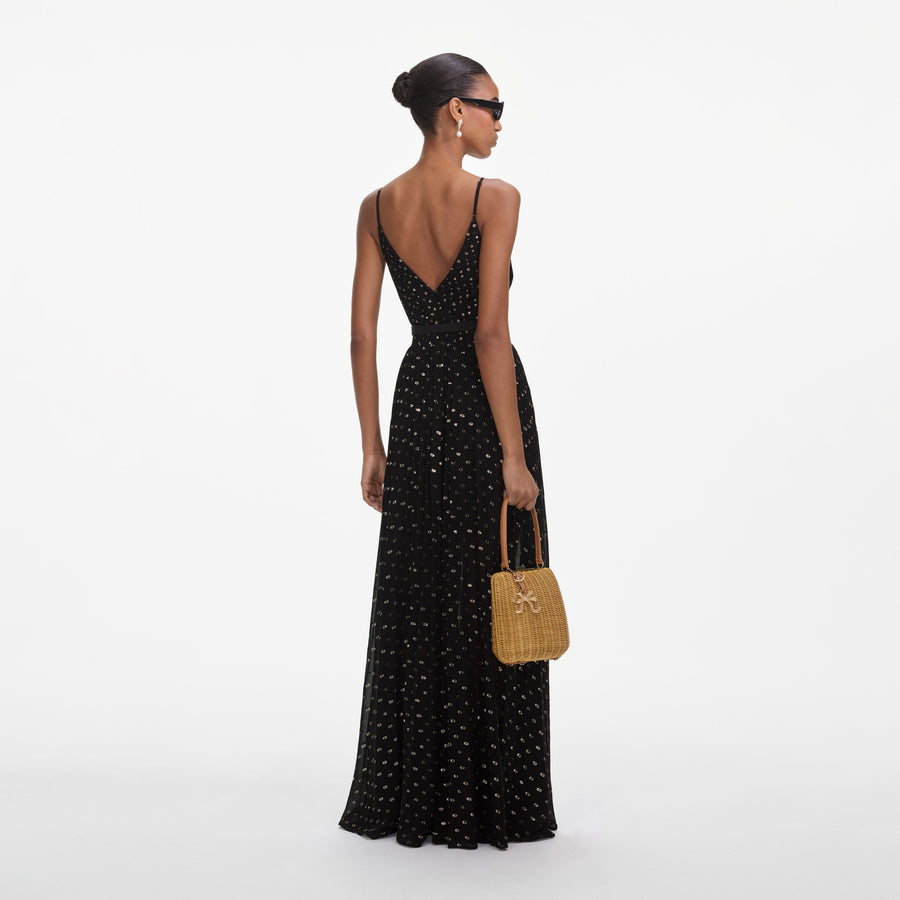 Black Gold Shimmer Lycra Maxi Dress
