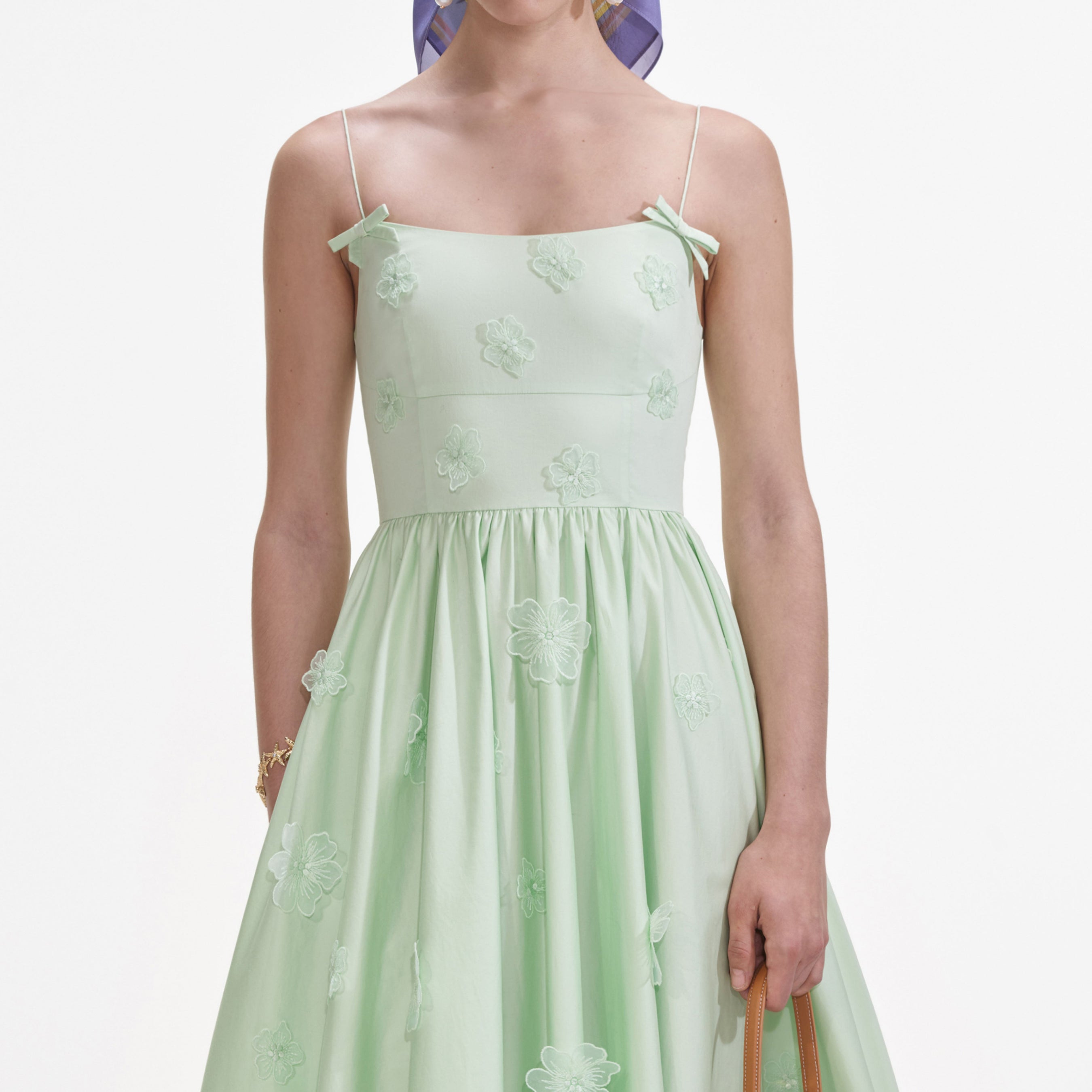 Green Cotton Flower Midi Dress