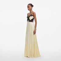 Yellow Satin Lace Maxi Dress