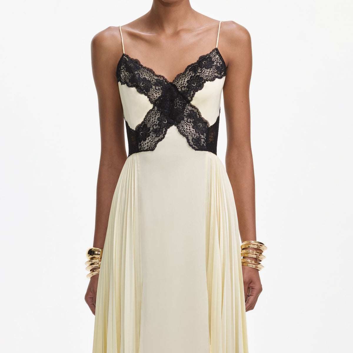 Yellow Satin Lace Maxi Dress – self-portrait-US