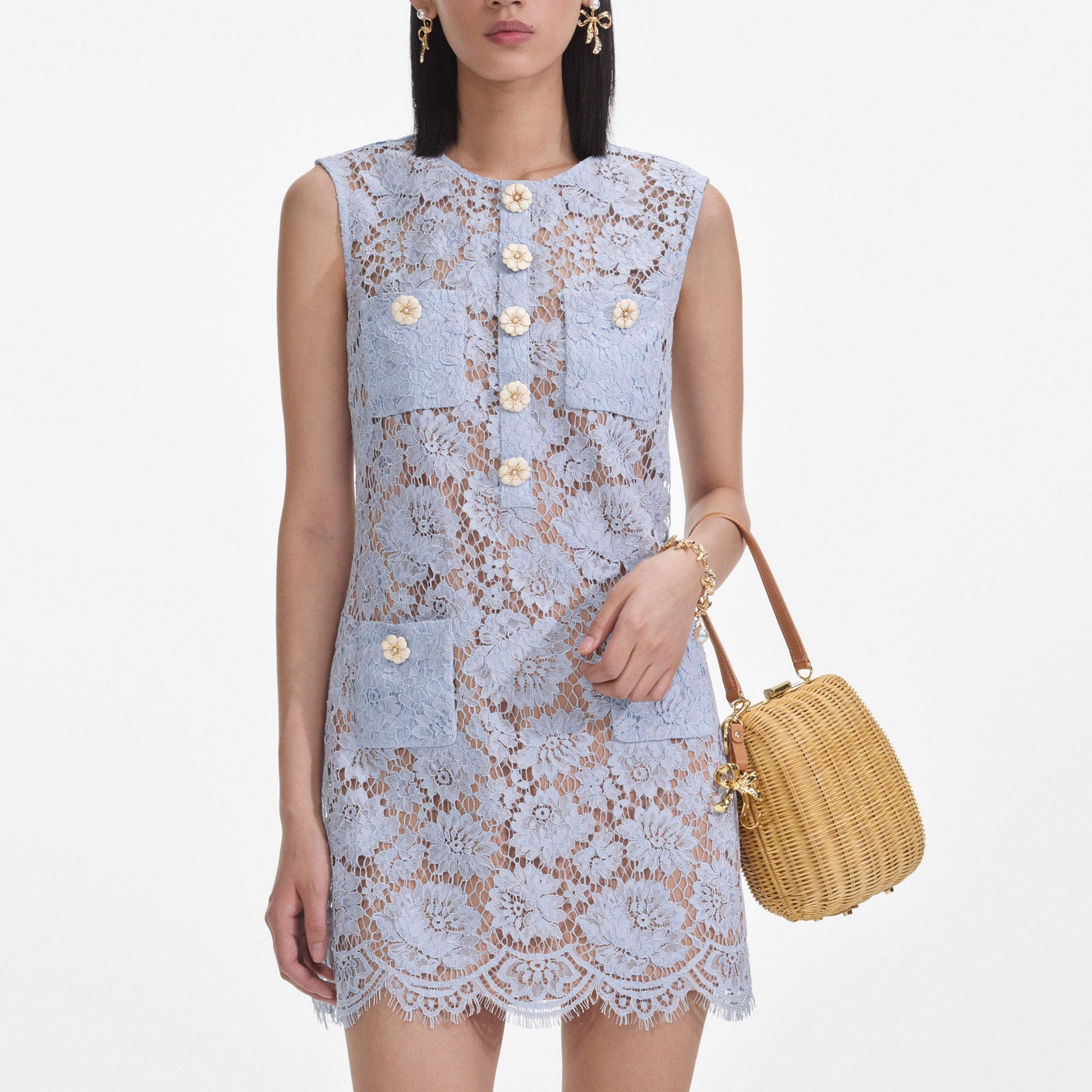 self portrait blue lace mini dress Self Portrait Blue Tiered Lace Mini Dress in Palm Beach